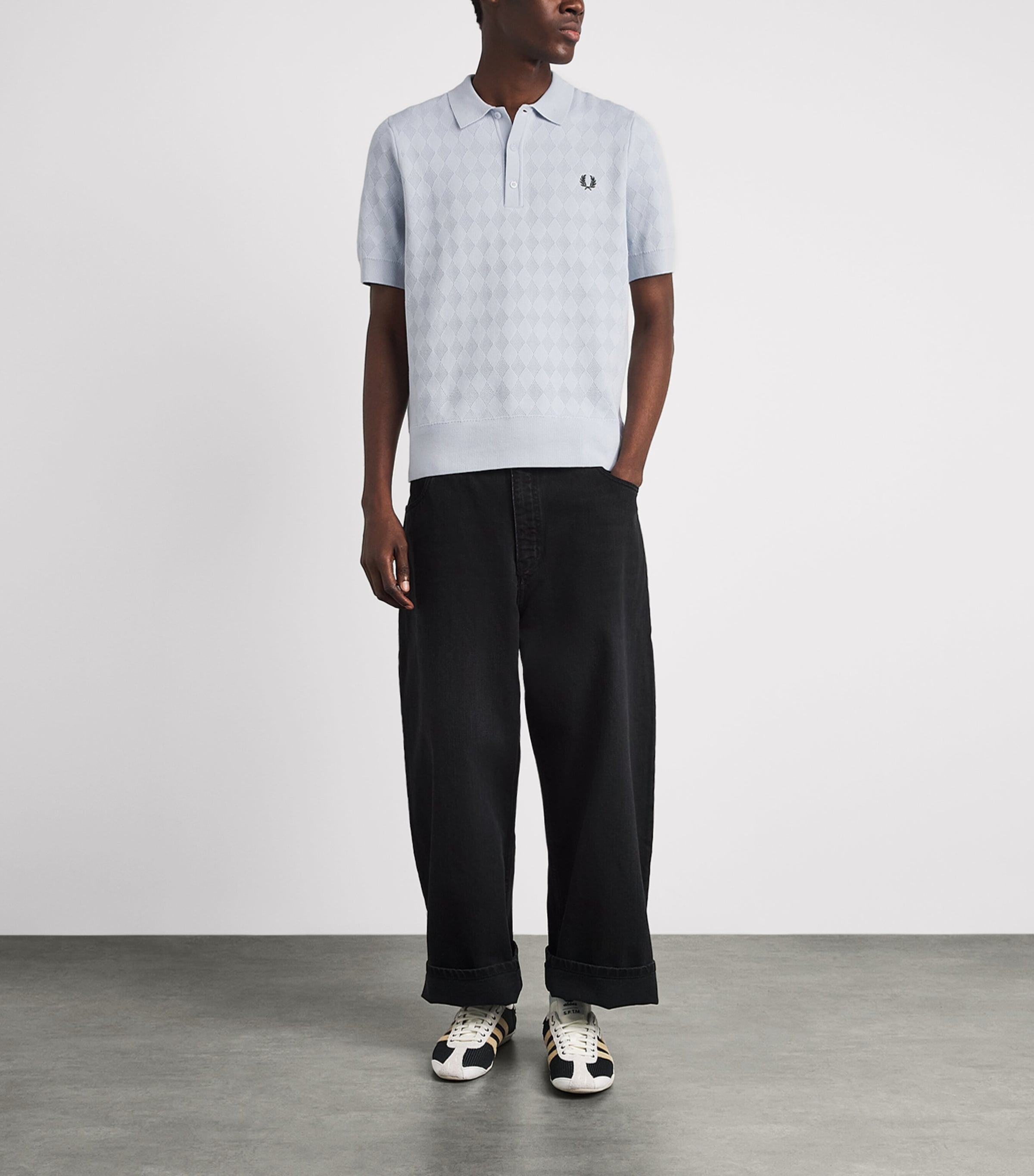 Fred Perry Mens Cotton Pointelle Polo shirt Dusky Blue Image 2