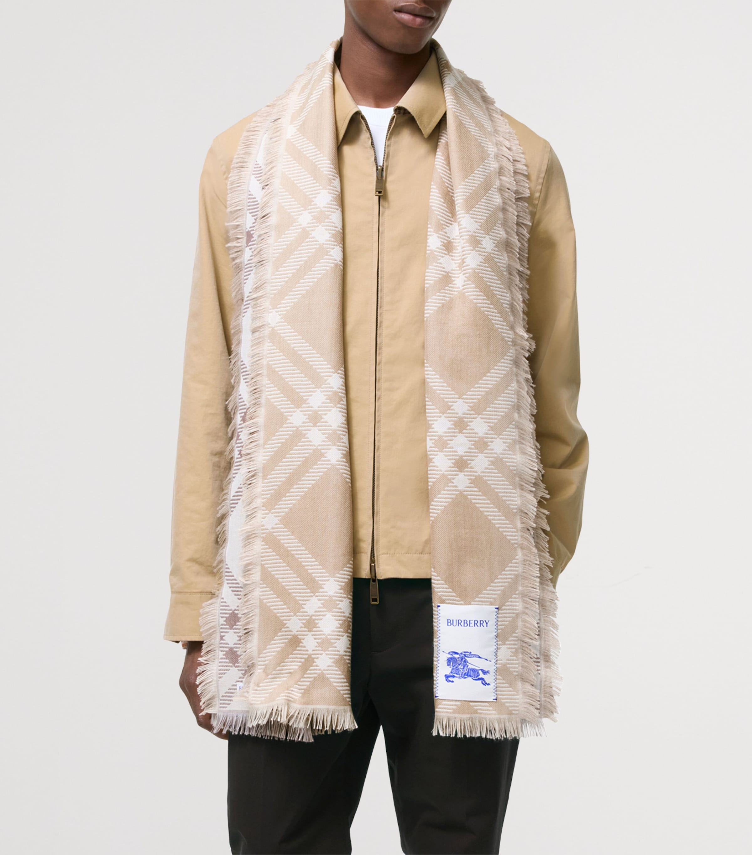 Burberry Wool-Silk Gradient Check Scarf Sand Image 5