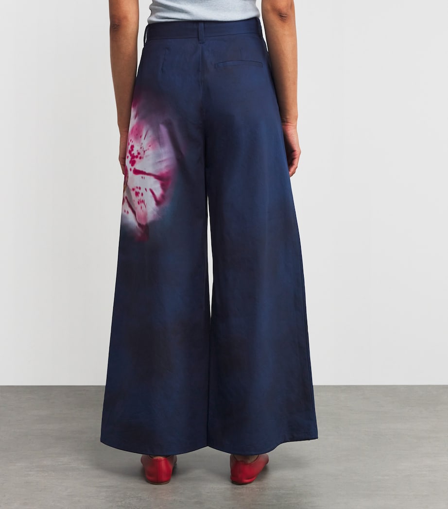 Cotton Floral Wide-Leg Trousers NAVY Image 4
