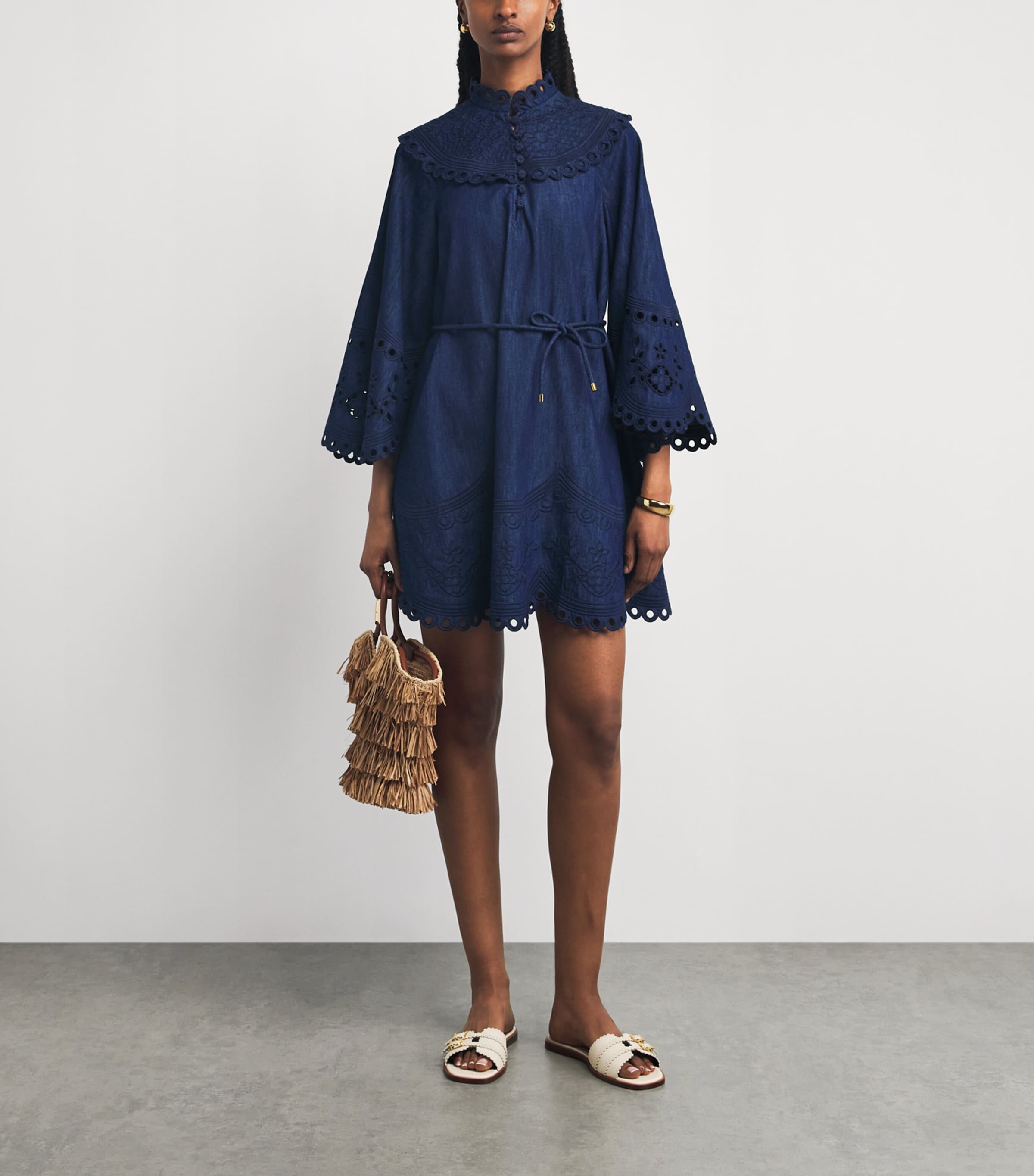 Zimmermann Womens Denim Broderie Mahon Mini Dress Ink Ink Image 2