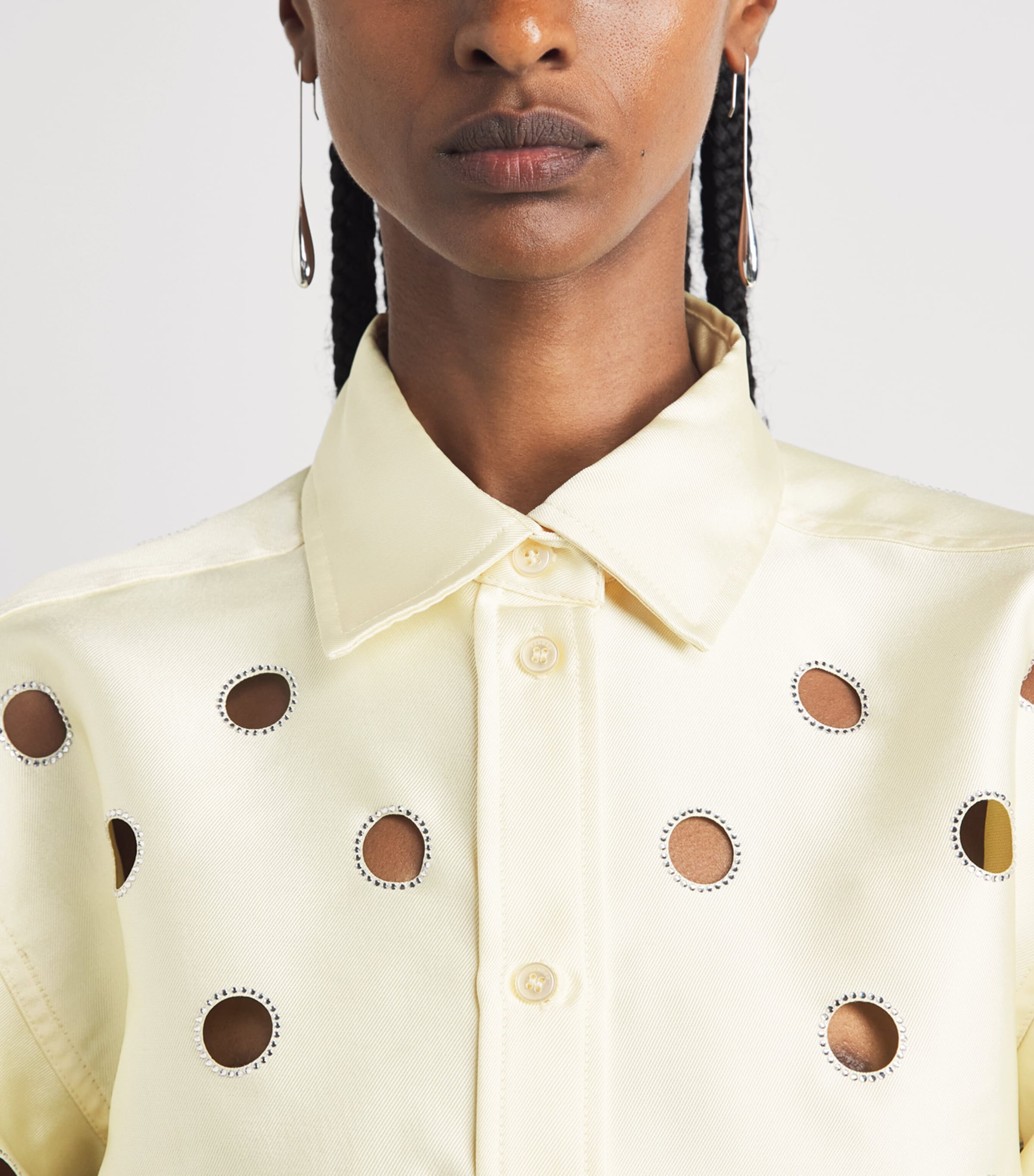 Sandro Paris Womens Openwork Rhinestone Shirt Vanilla Image 3