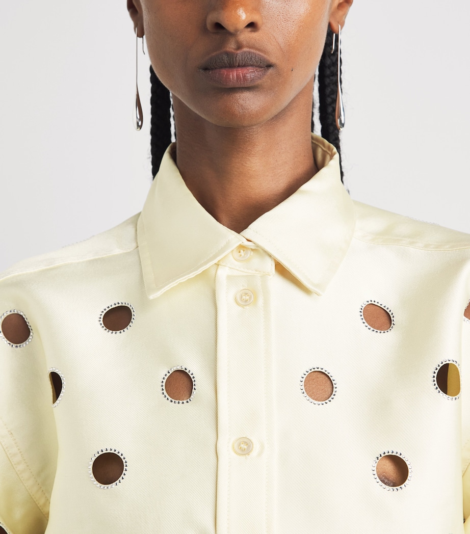 Sandro Paris Womens Openwork Rhinestone Shirt Vanilla Image 3