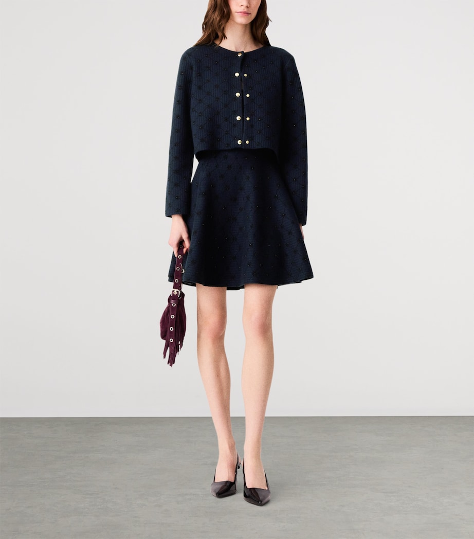 Maje Womens Embellished Jacquard Cropped Cardigan Navy Image 2