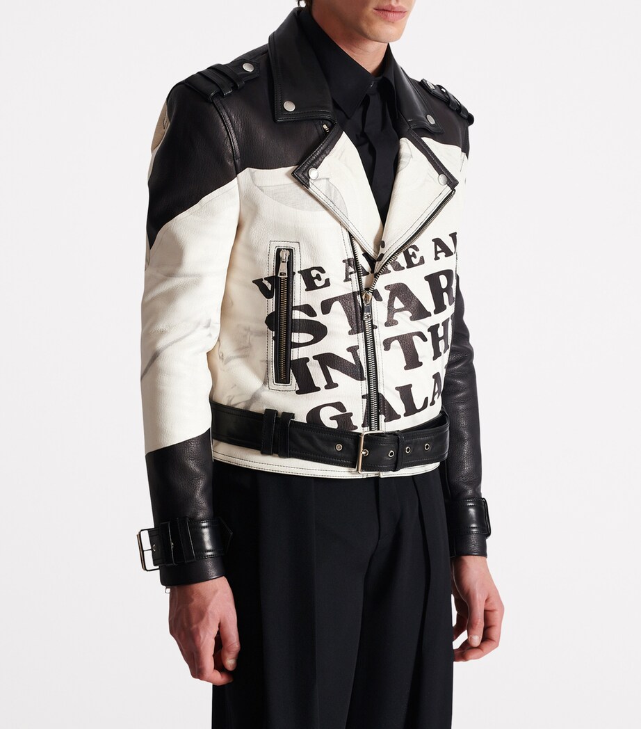 Leather Printed Biker Jacket GAB BLANC/NOIR Image 2