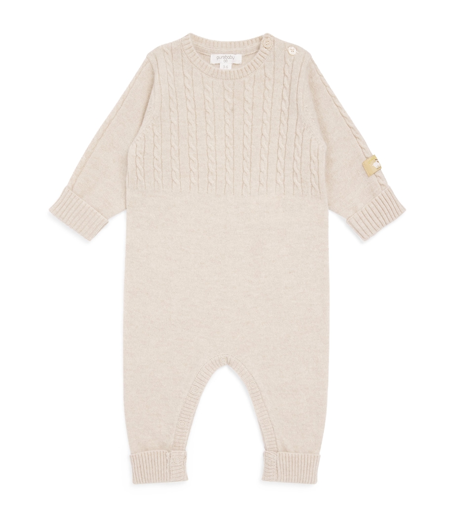 Purebaby Cashmere Cable-Knit Playsuit (0-12 Months) Cmlme Camel Melange Image 1