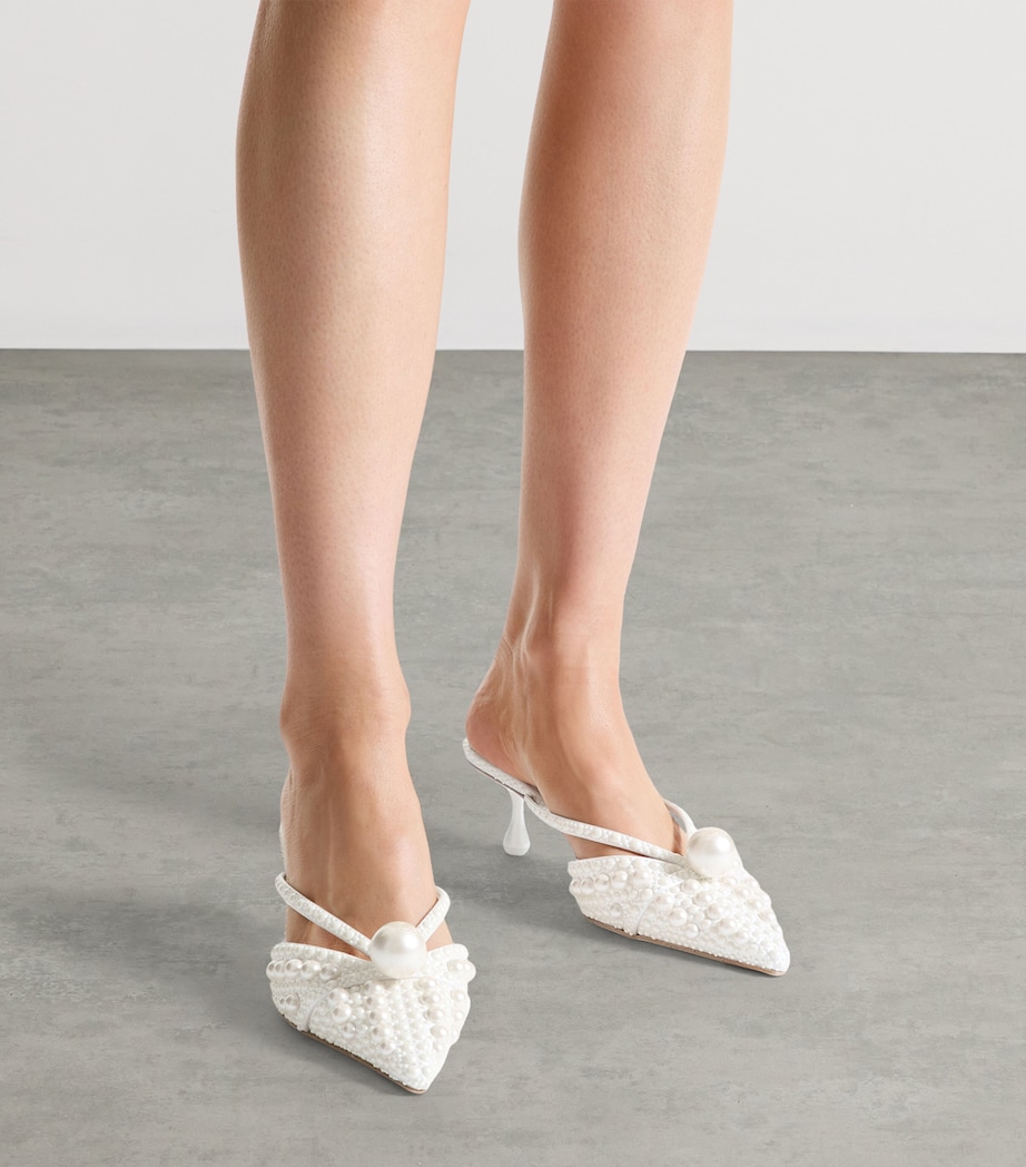 Jimmy Choo Sana 50 Satin Embellished Mules White/white Image 2