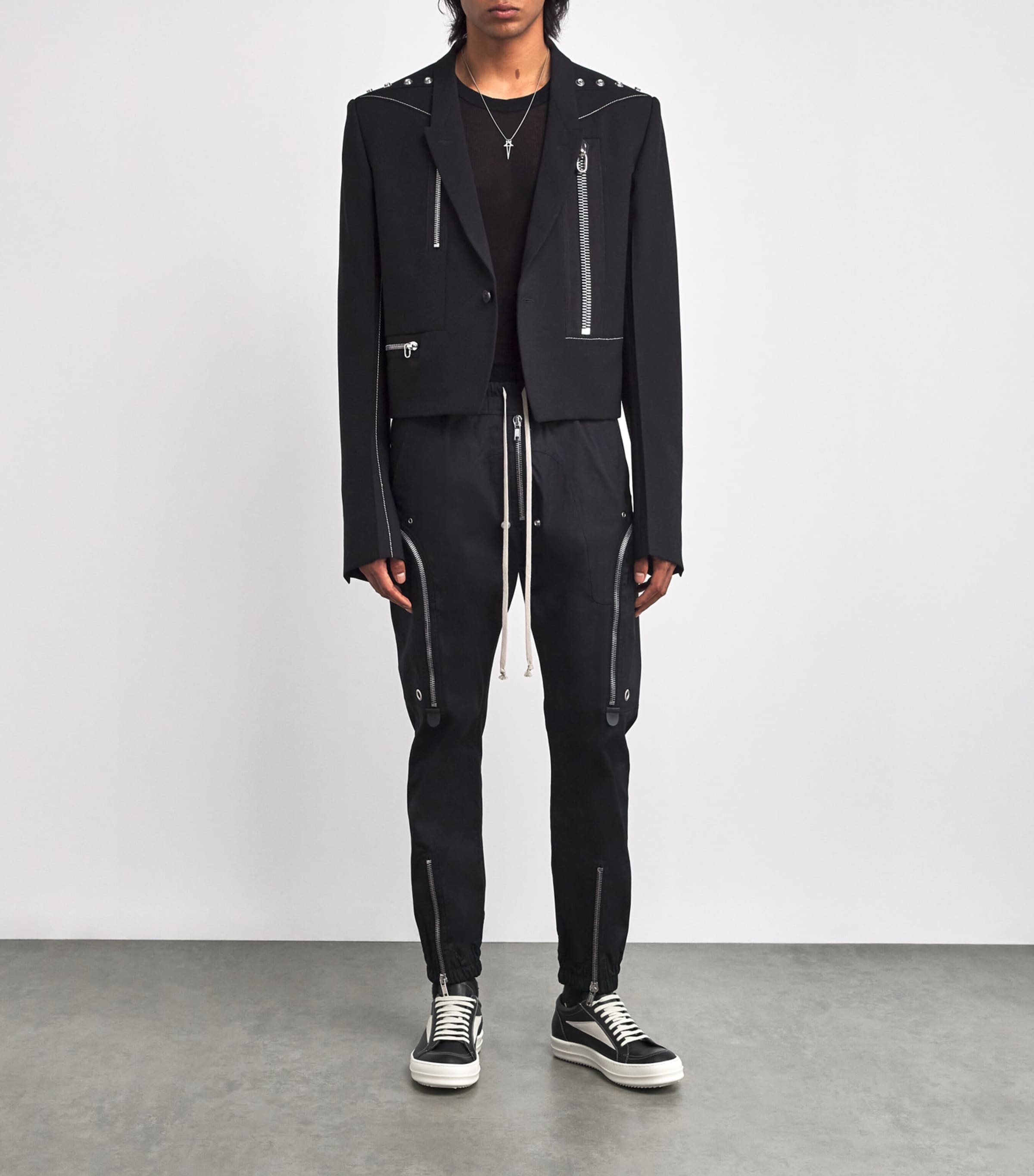 Rick Owens Leather Vintage Low-Top Sneakers Black/milk/milk Image 6