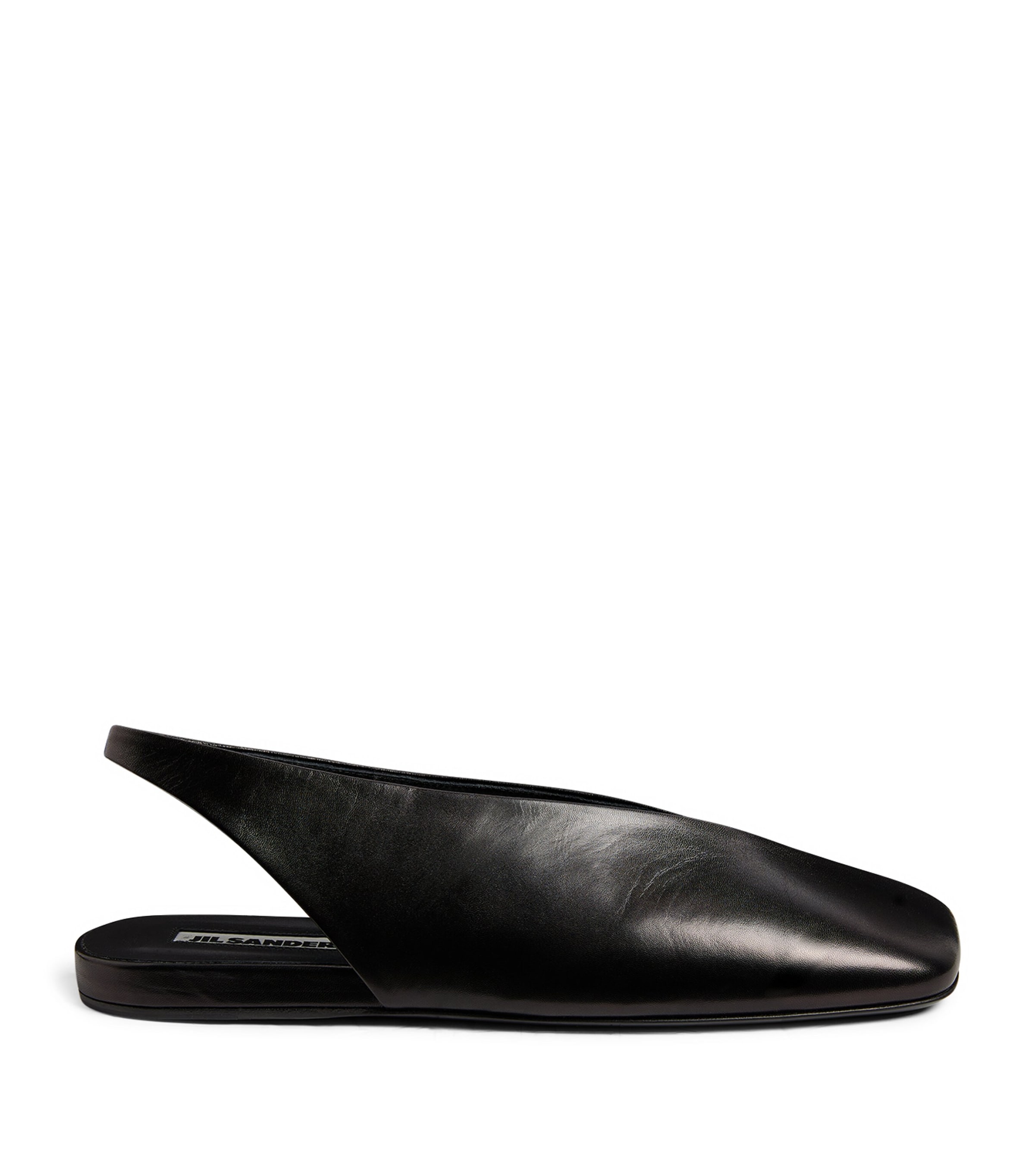 Jil Sander Leather Folded Slingback Flats In Black