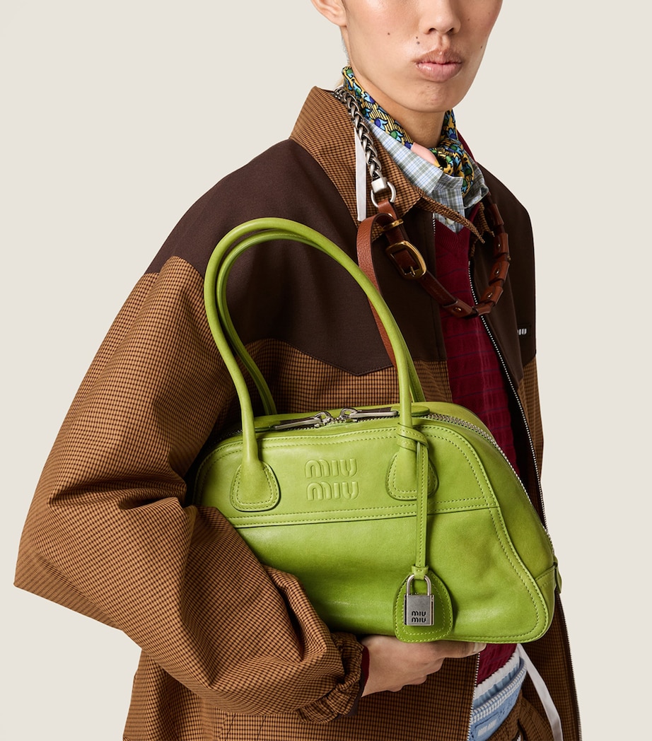 Miu Miu Large Nappa Leather Vivant Top-Handle Bag Green Image 2