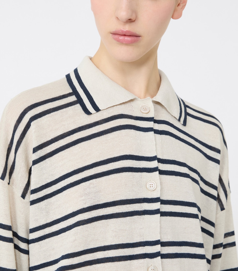 Max Mara Womens Linen Stripe Cardigan White Image 5