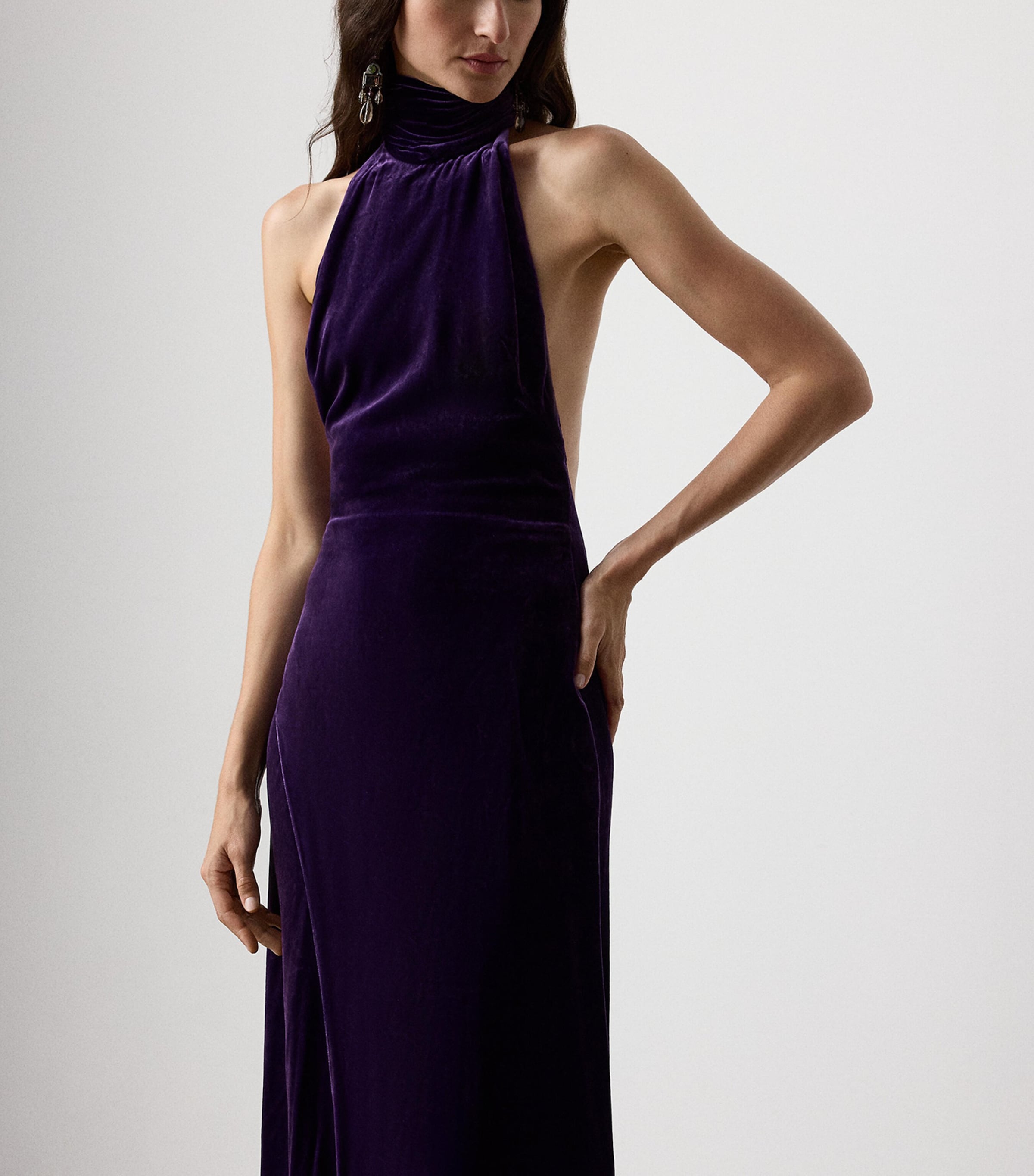 Stretch Velvet Tatum Evening Dress AUBERGINE Image 2