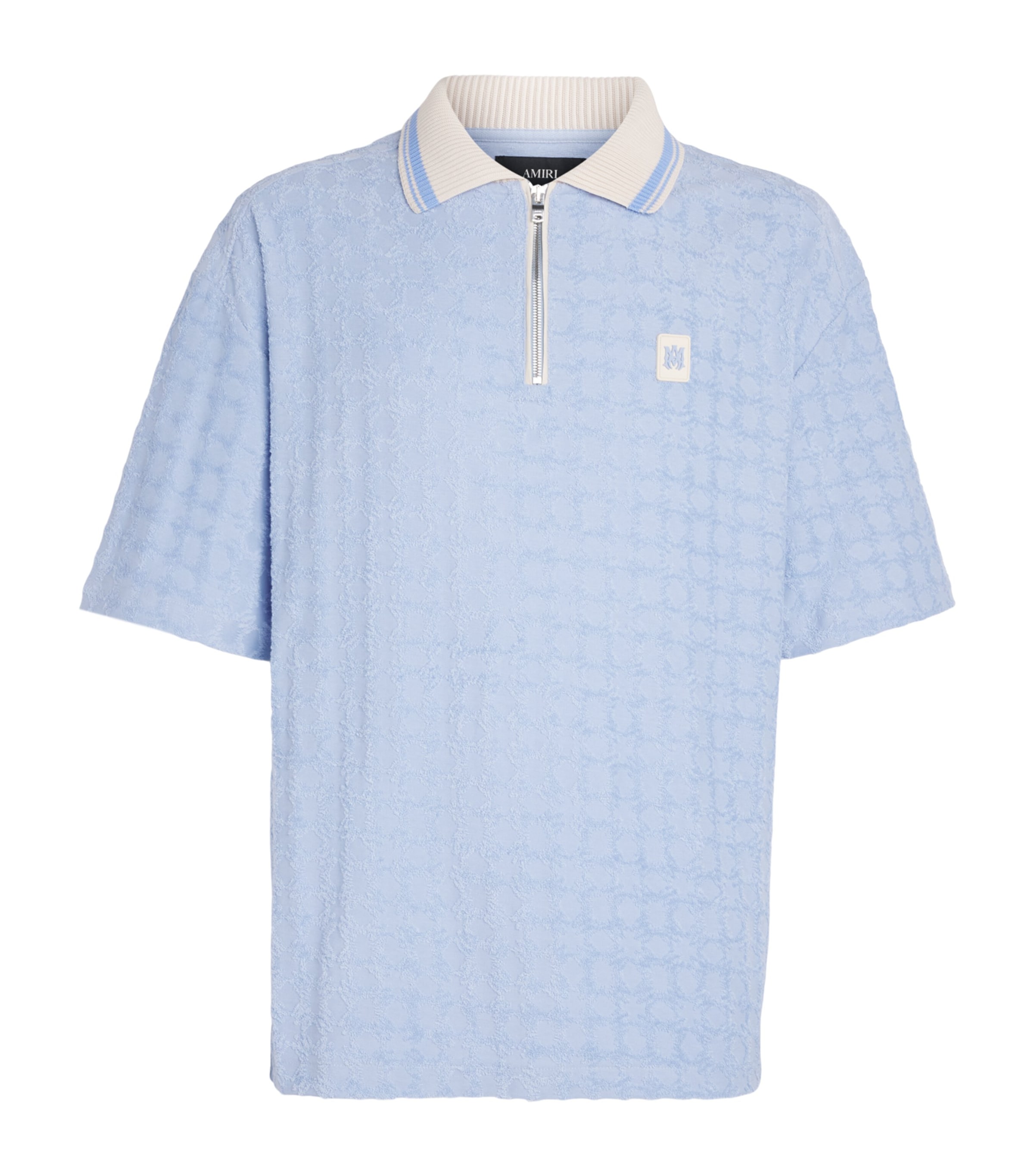 AMIRI Mens MA Quad Zip-Up Polo Shirt Skyline Blue Image 1