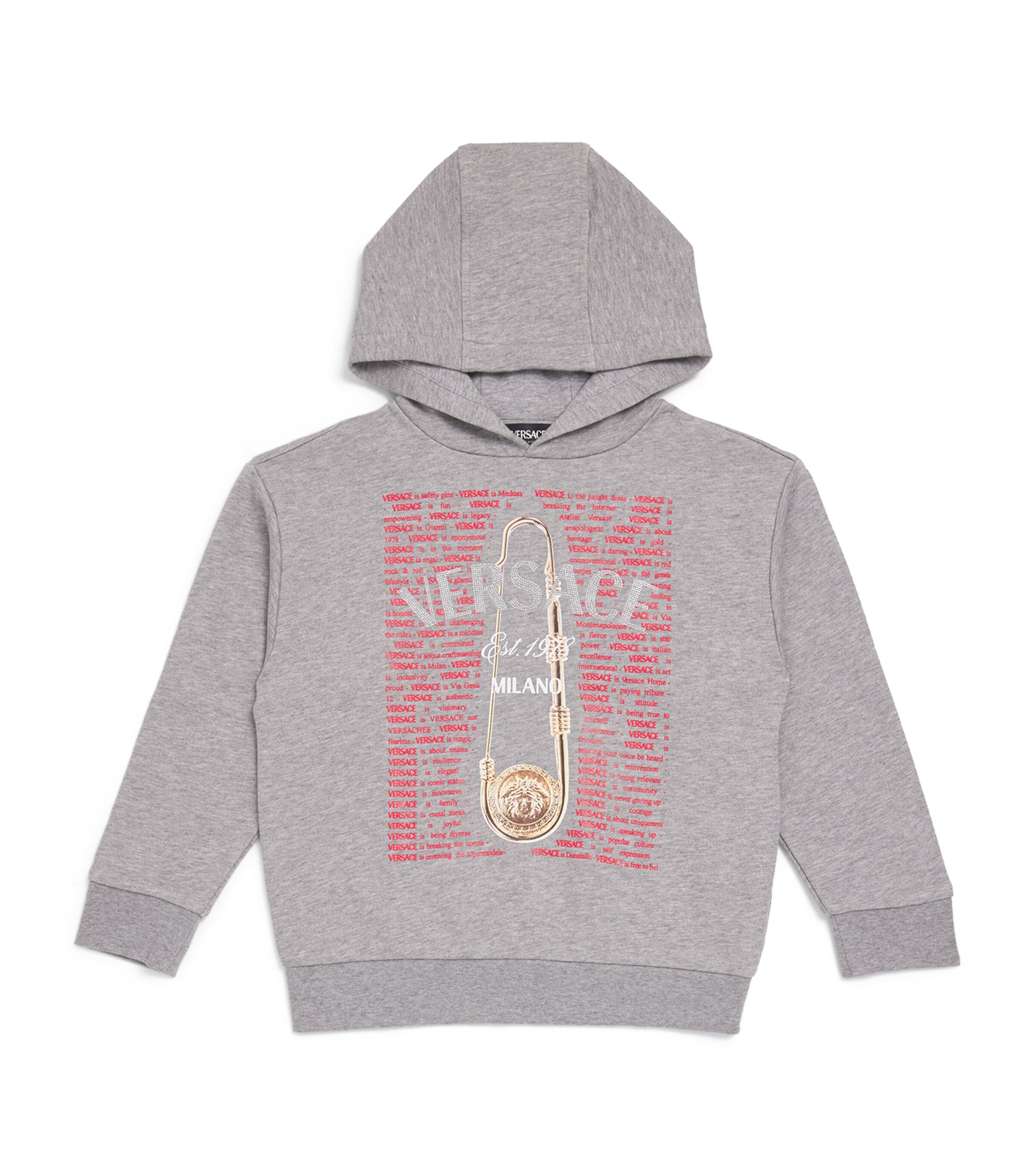 Versace Kids' Cotton Logo Print Hoodie In Gray