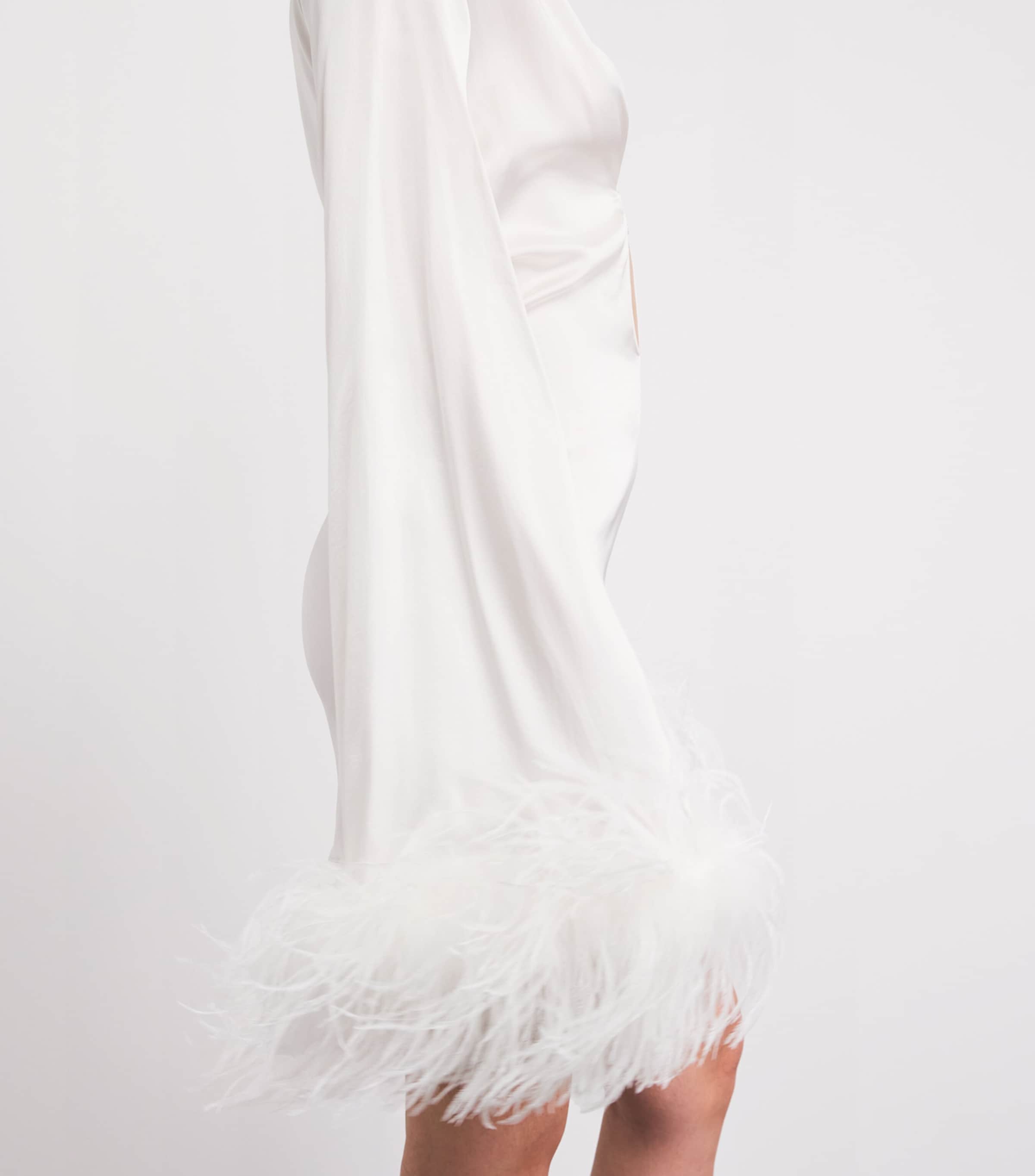 Oséree Womens Feather-Trim Kaftan Mini Dress Pearl Image 3