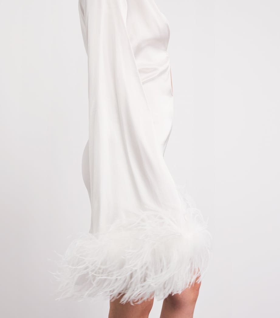 Oséree Womens Feather-Trim Kaftan Mini Dress Pearl Image 3