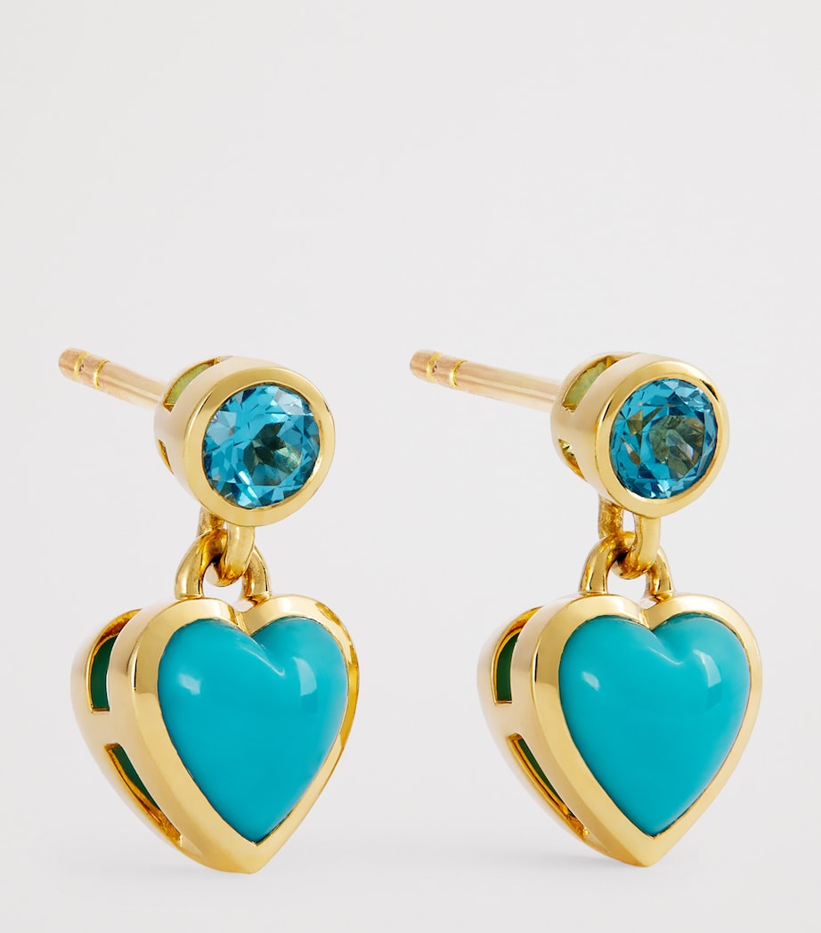 Yellow Gold and Topaz Blue Heart Earrings YELLOW GOLD Image 3
