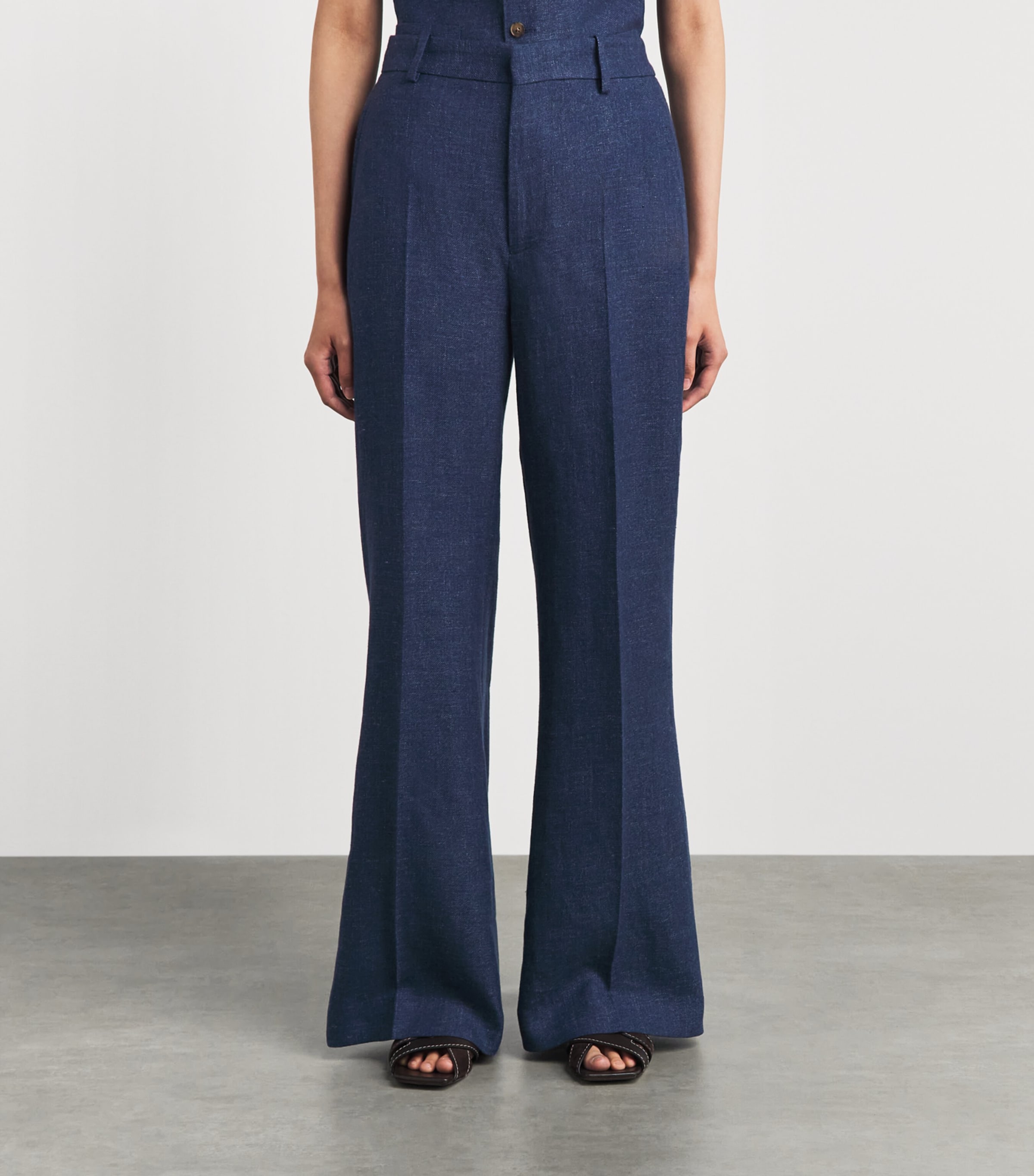 Polo Ralph Lauren Womens Linen-Cotton Beaton Trousers Blue Melange Image 4