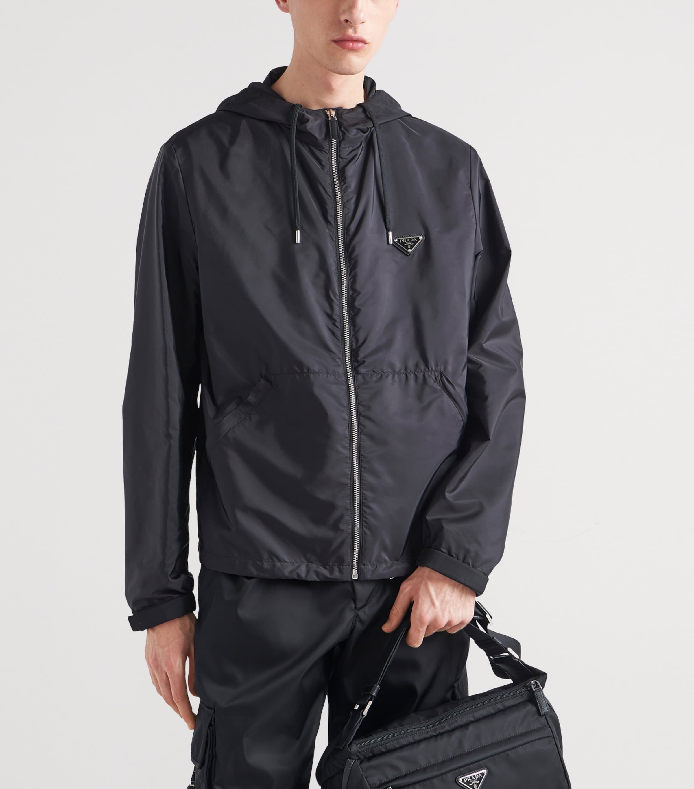 Prada Mens Re-Nylon Hooded Jacket Black Image 3