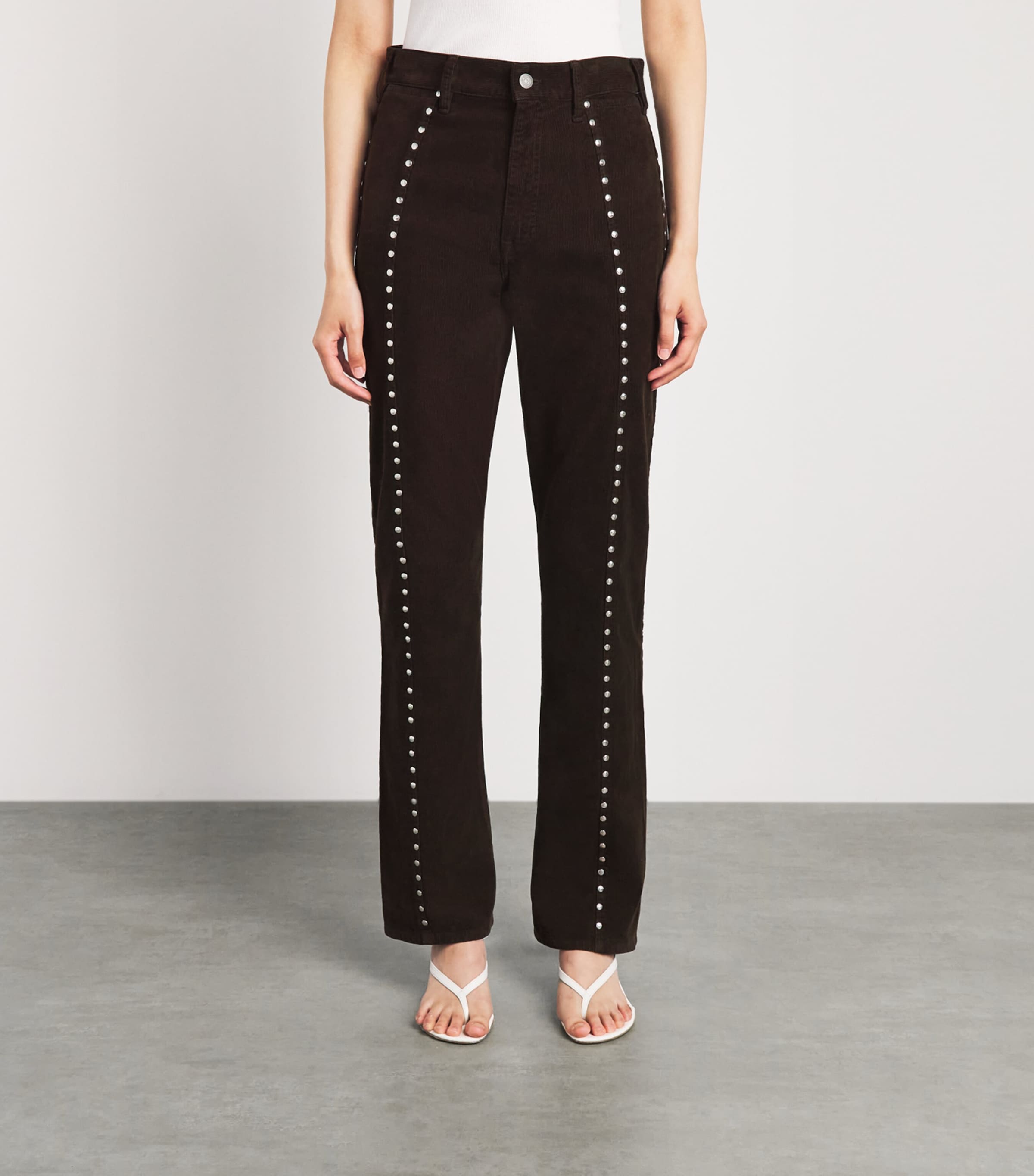 Polo Ralph Lauren Womens Corduroy Studded Straight Trousers Vintage Brown Image 4