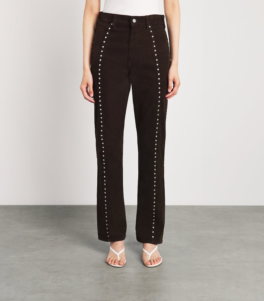 Polo Ralph Lauren Womens Corduroy Studded Straight Trousers Vintage Brown Image 4