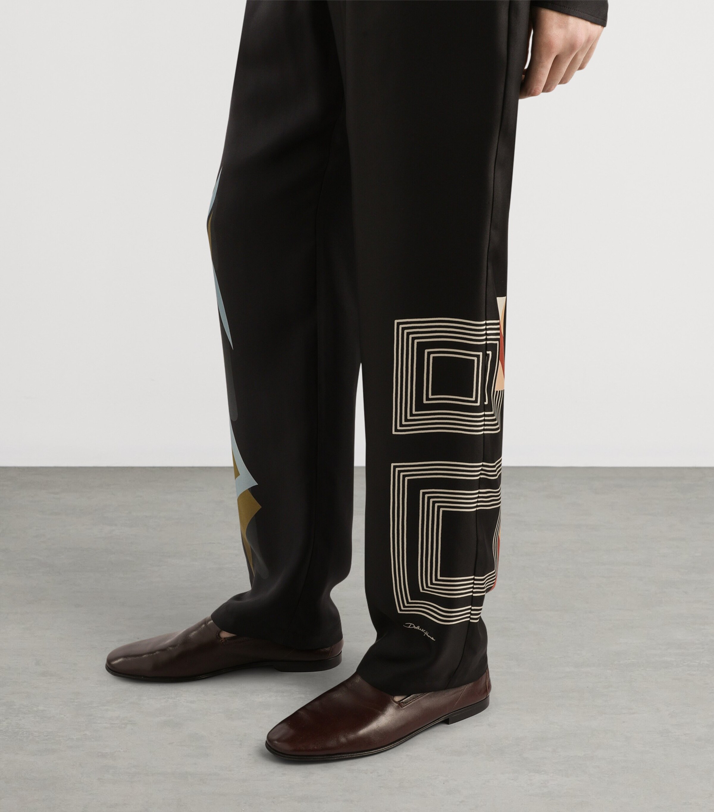 Dolce&Gabbana Mens Silk Twill Geometric Print Drawstring Trousers Geometrico Dec Image 4