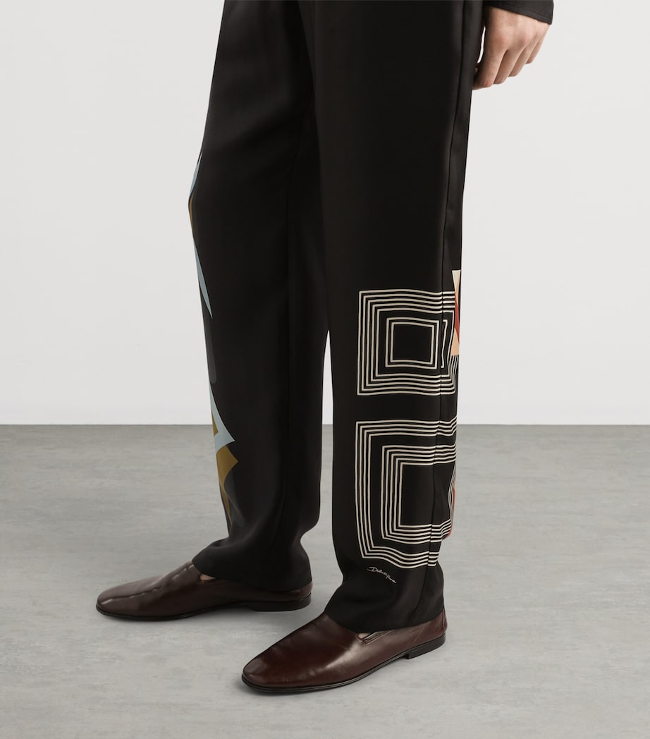 Dolce&Gabbana Mens Silk Twill Geometric Print Drawstring Trousers Geometrico Dec Image 4