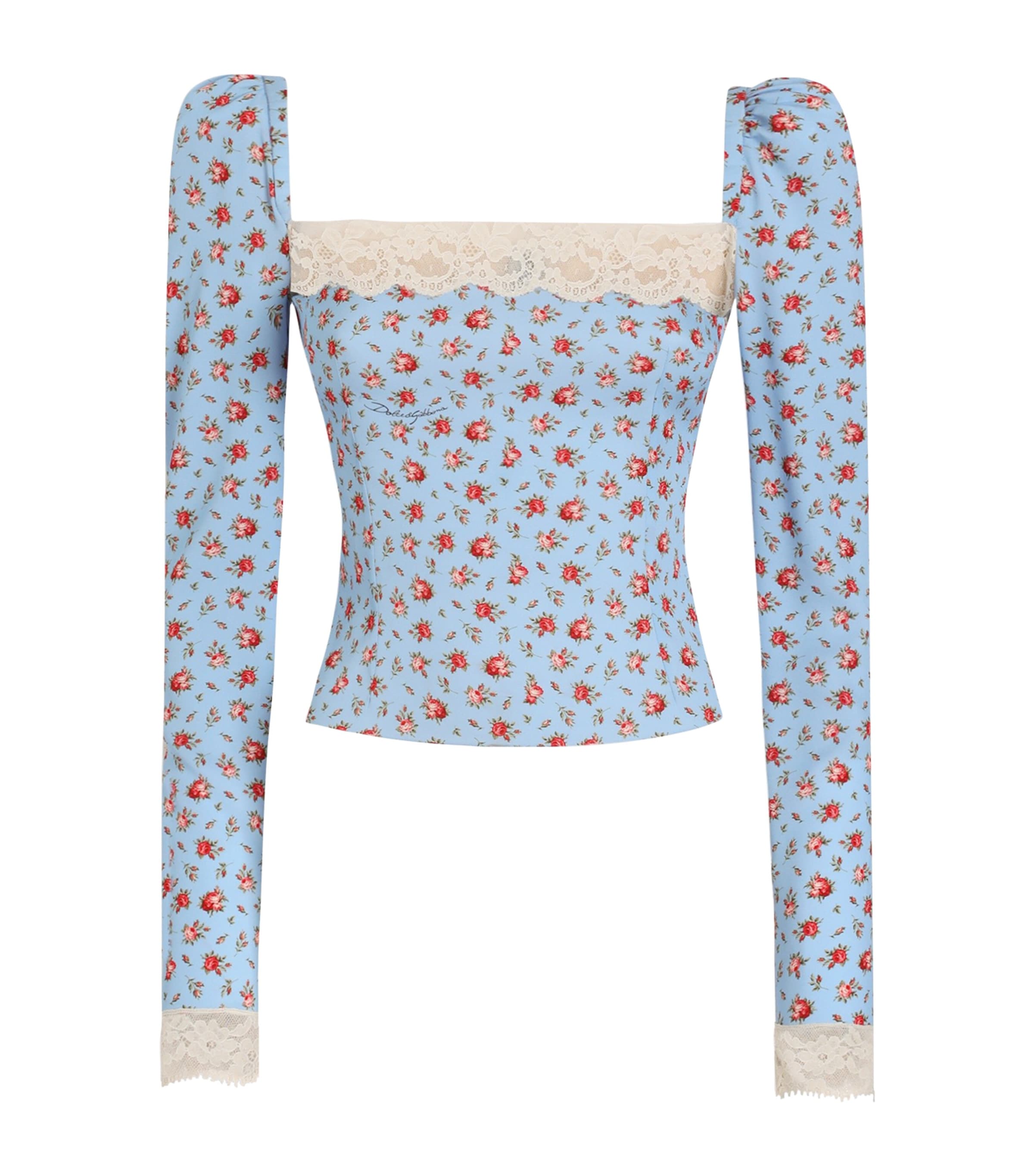 Dolce&Gabbana Womens Silk-Blend Rose Print Top Rose Image 1