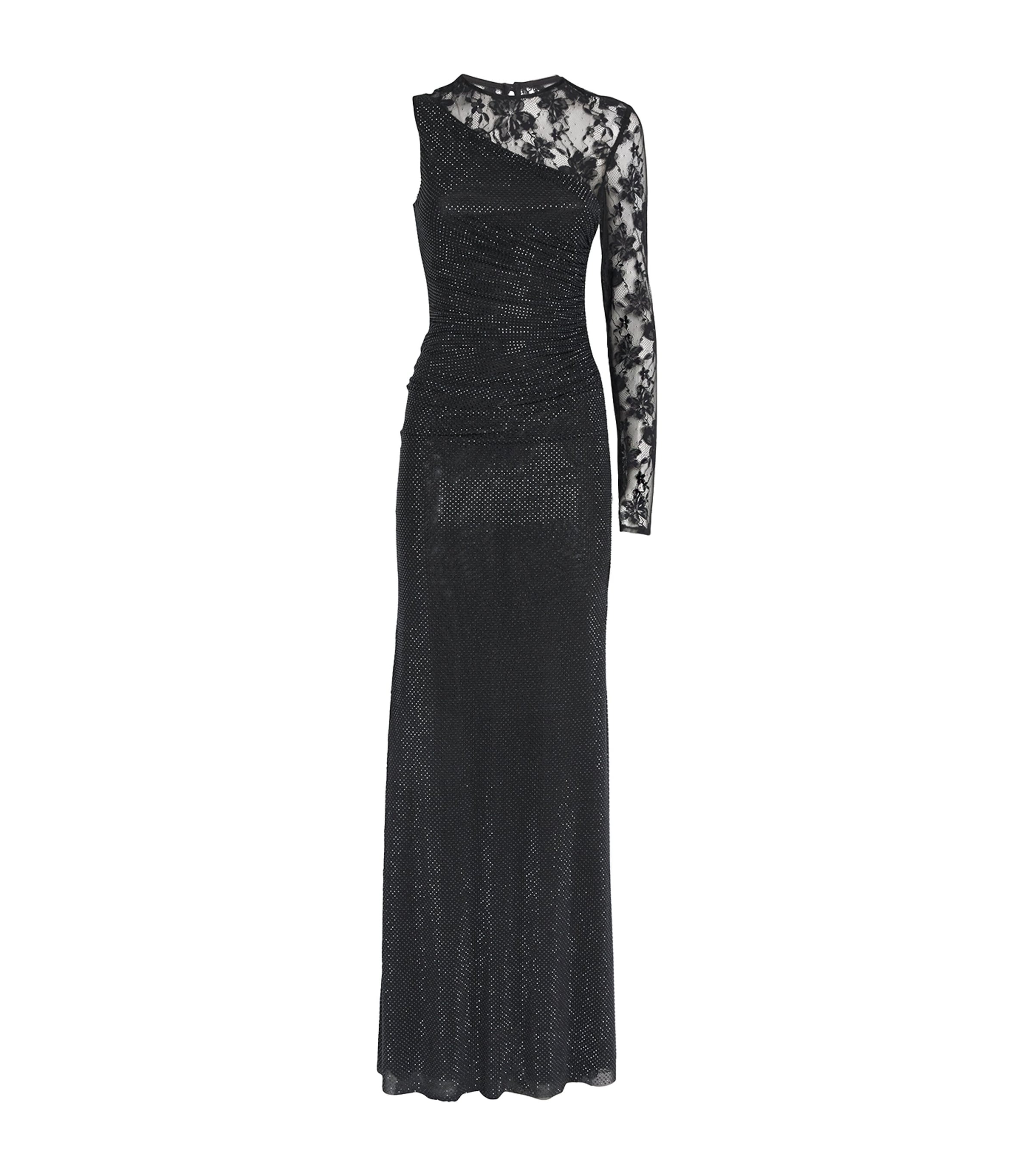Self-portrait Self Portrait Women Black Rhinestone Mesh And Lace Maxi Dress