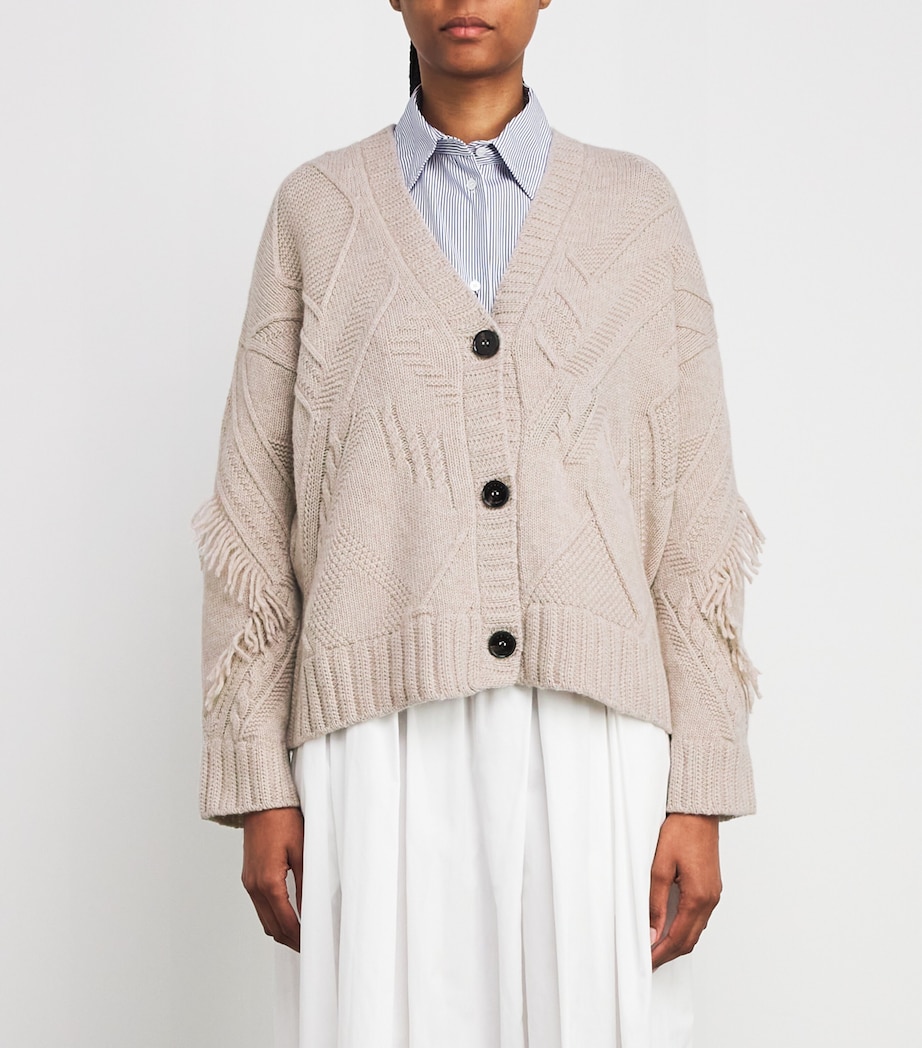 Virgin Wool Fringe Cardigan SAND Image 3