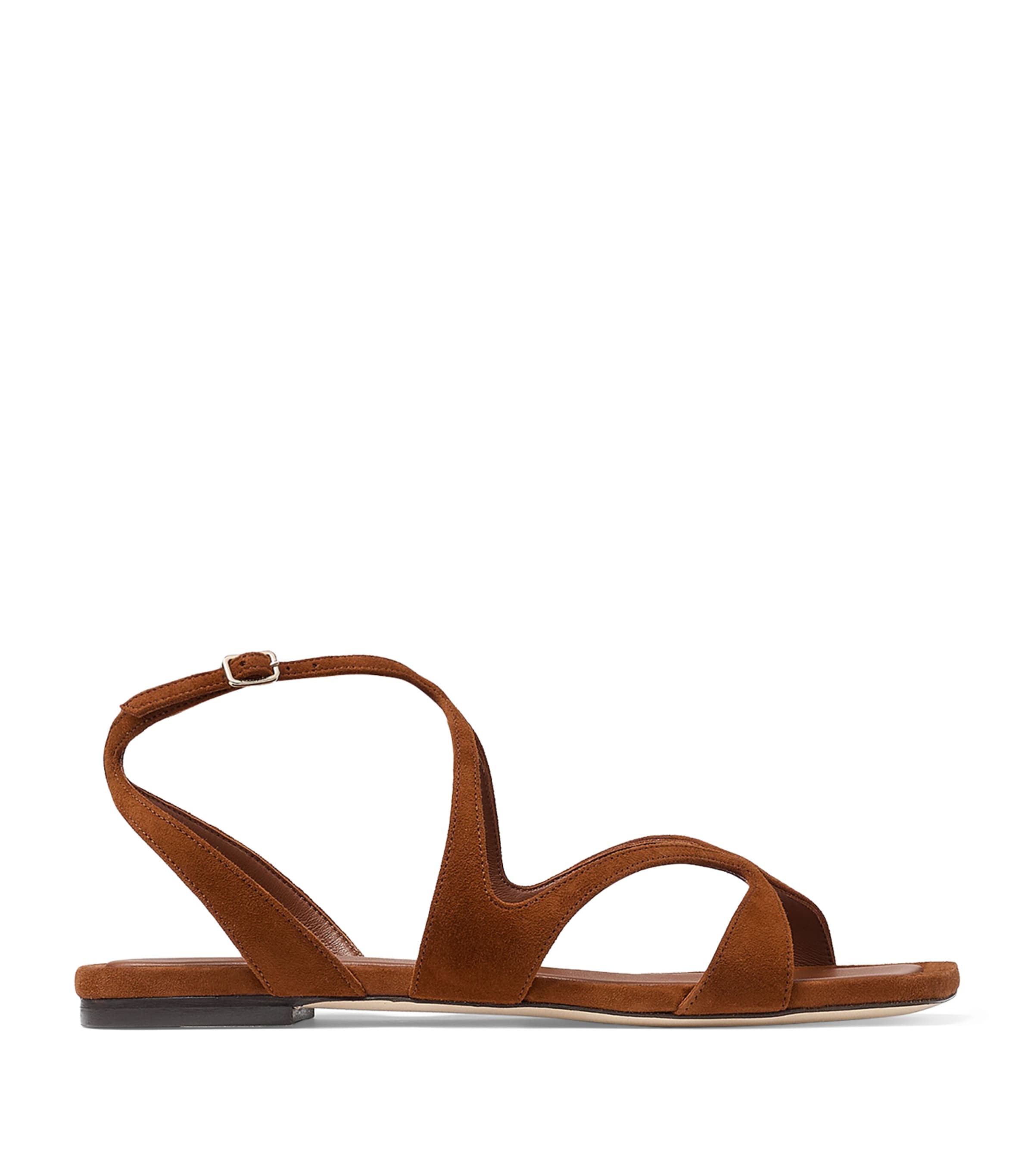 Jimmy Choo Ayla Flat Suede Leather Sandals In Brown