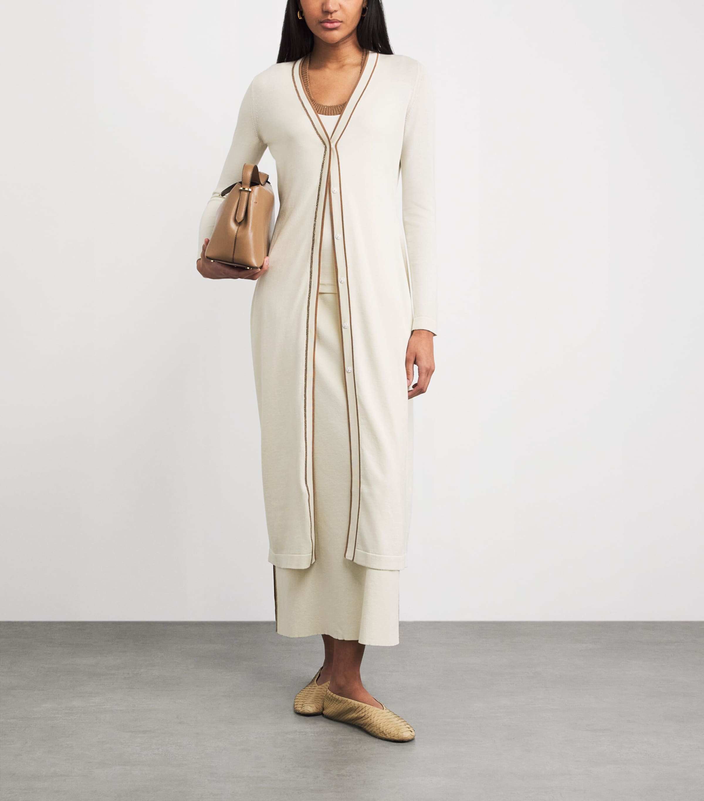 Fabiana Filippi Womens Organic Cotton Longline Cardigan Burro/vimini Image 2