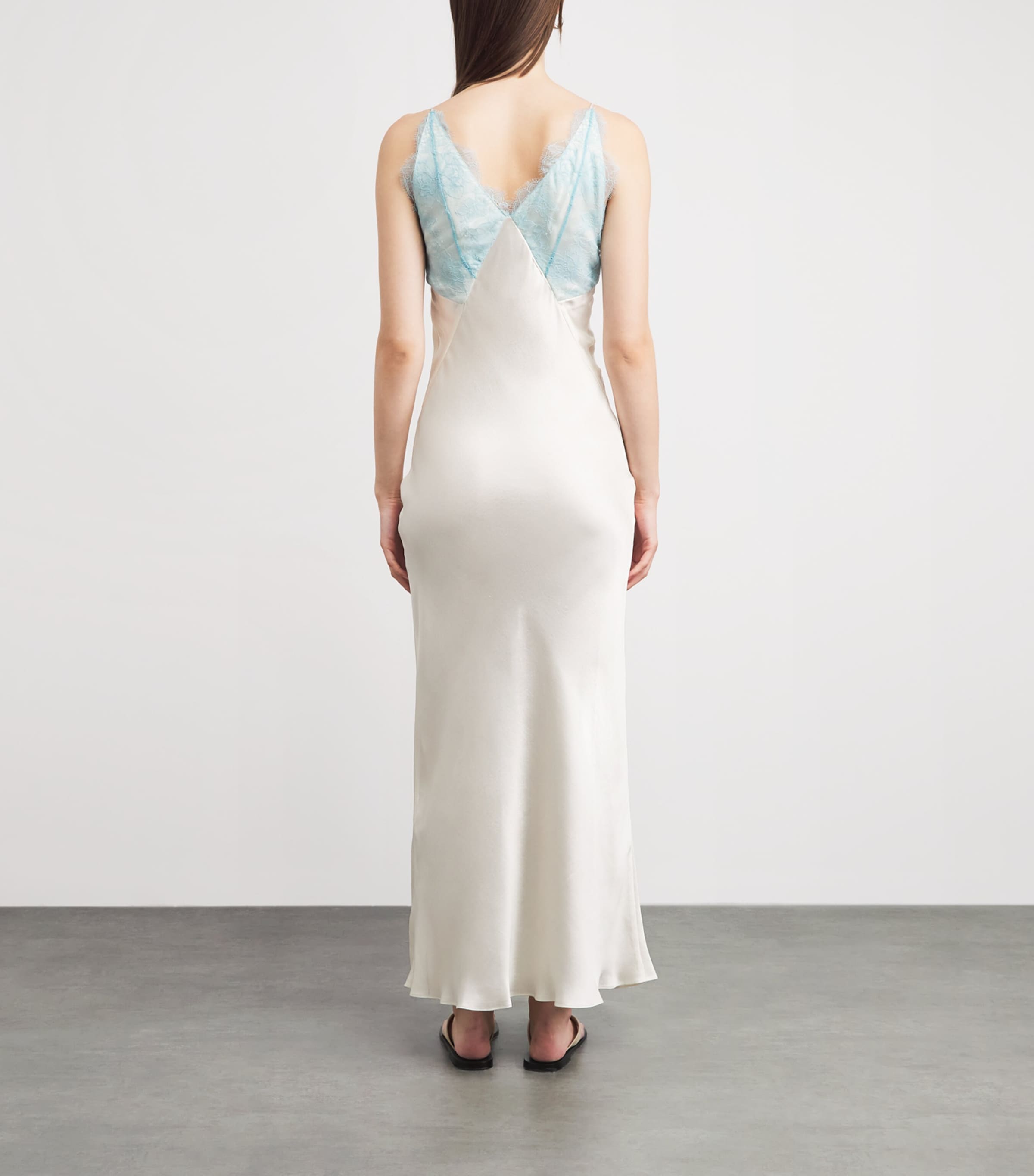 Sandro Paris Womens Satin Lace-Trim Maxi Dress Ecru Image 4
