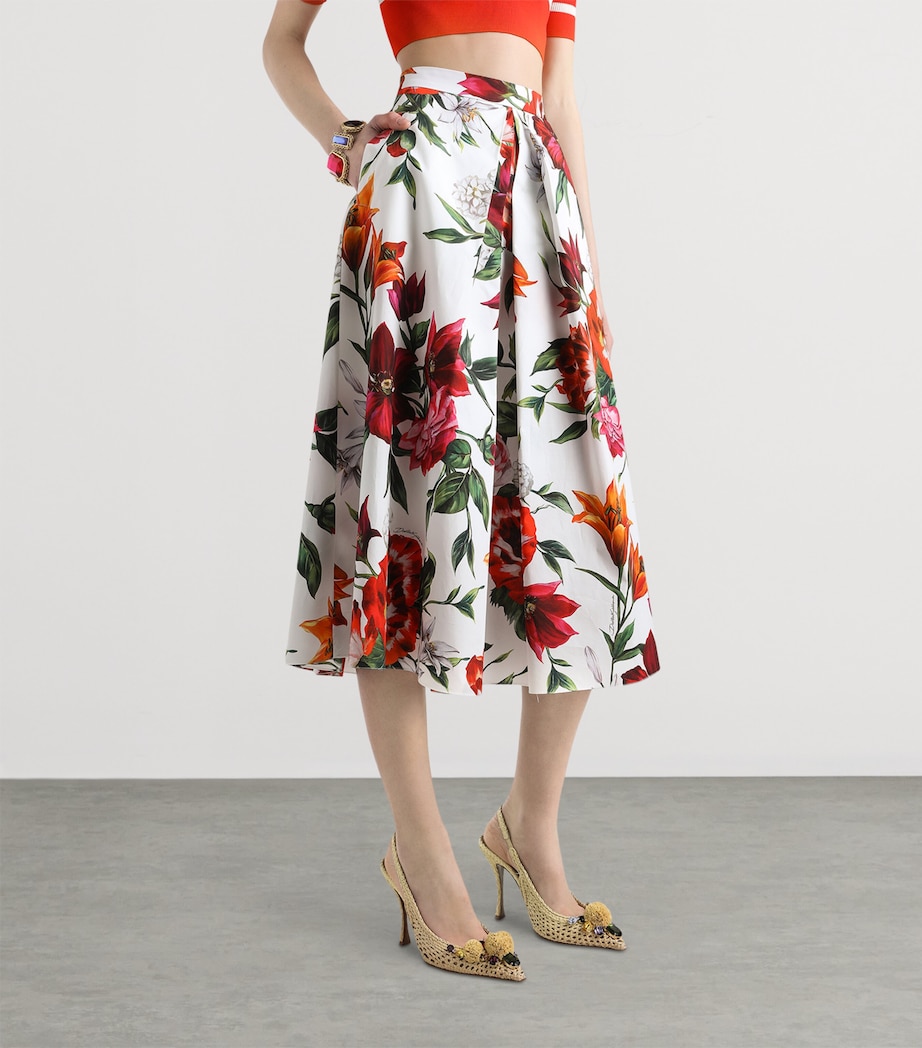 Cotton Poplin Pleated Floral Print Midi Skirt HA5PB-ANEMONI GIGLI Image 2