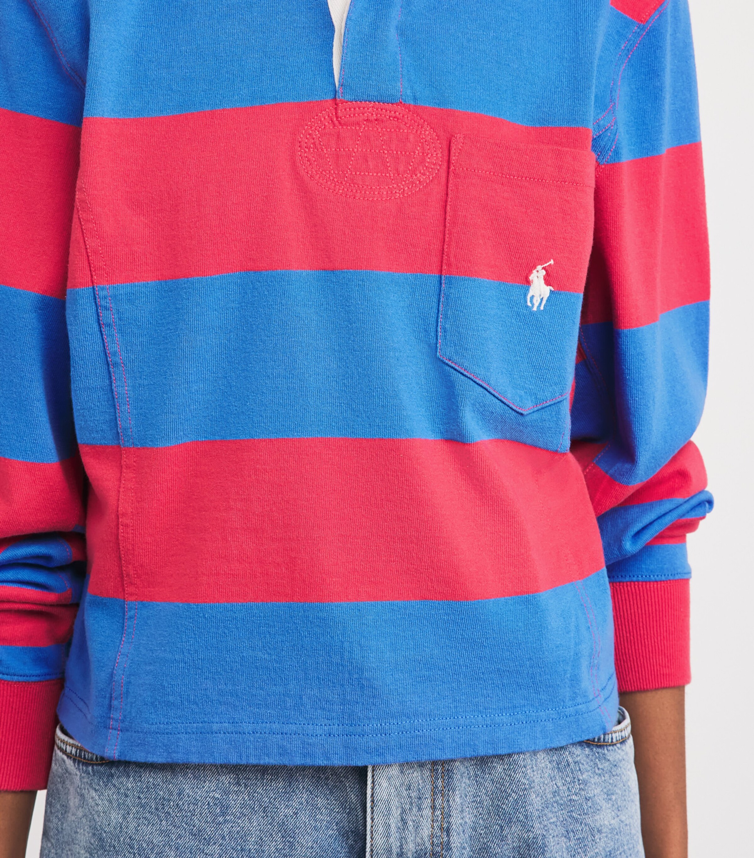 Polo Ralph Lauren Womens Cotton Stripe Rugby Shirt Sunset Rd/grnwch Blu Image 3