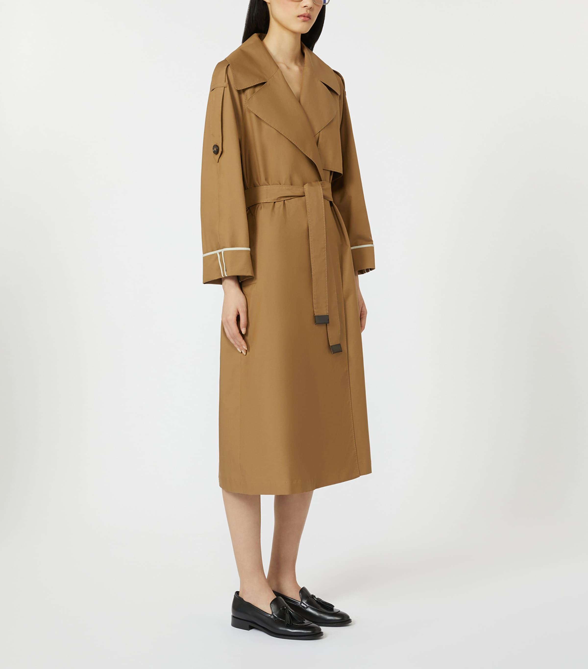 Cotton-Blend Cape Trench Coat BROWN Image 3
