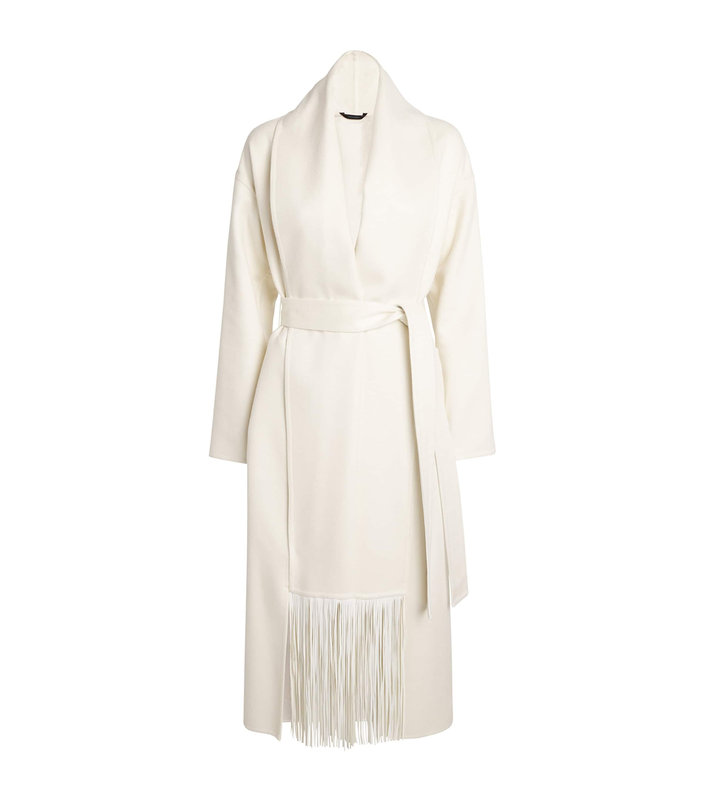 Colombo Cashmere Fringe-detail Wrap Coat In Ivory