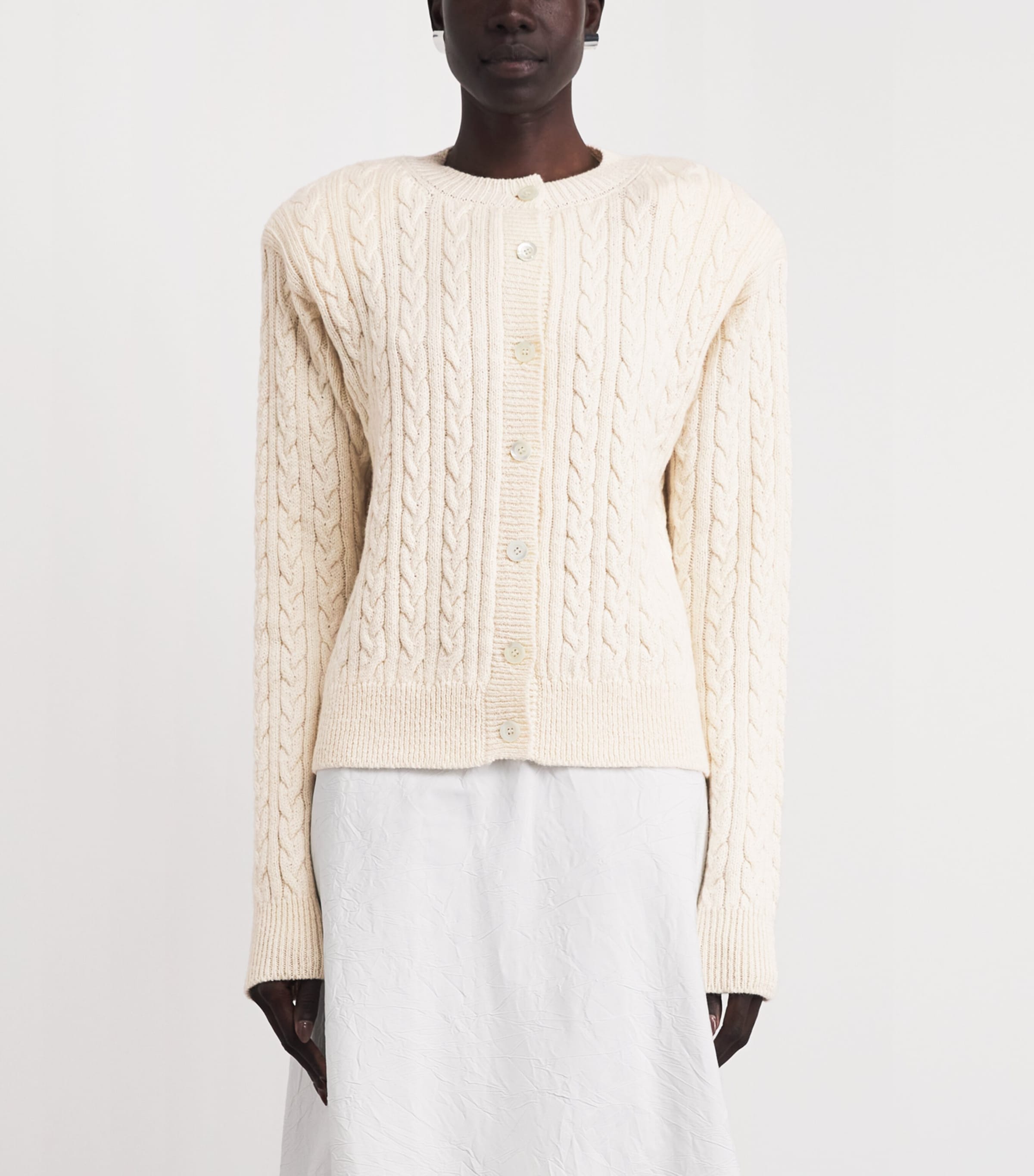 Róhe Womens Merino Wool-Cotton Cable-Knit Cardigan Cream Image 4