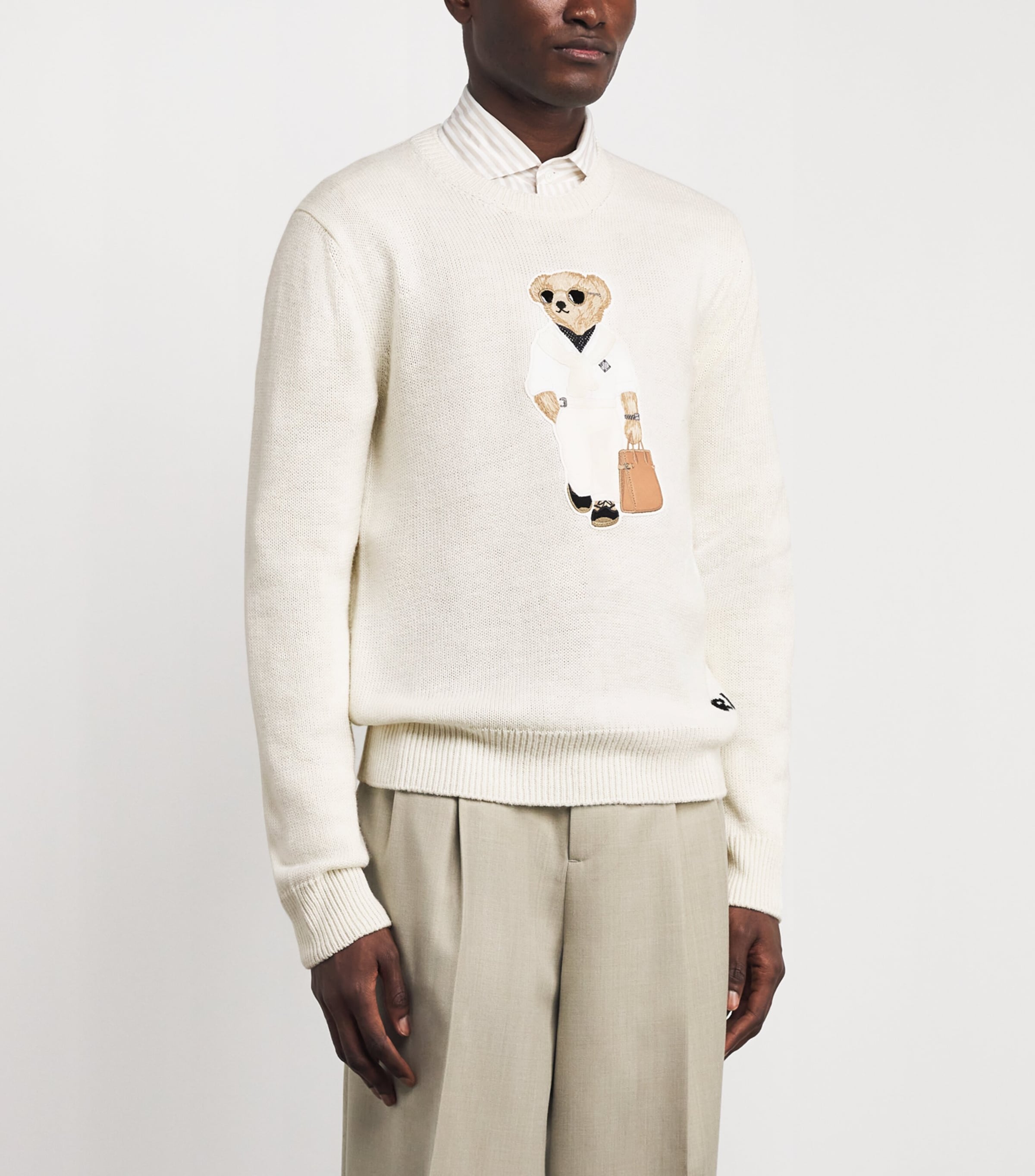 Ralph Lauren Purple Label Mens Silk-Linen Polo Bear Sweater Classic Cream Image 4