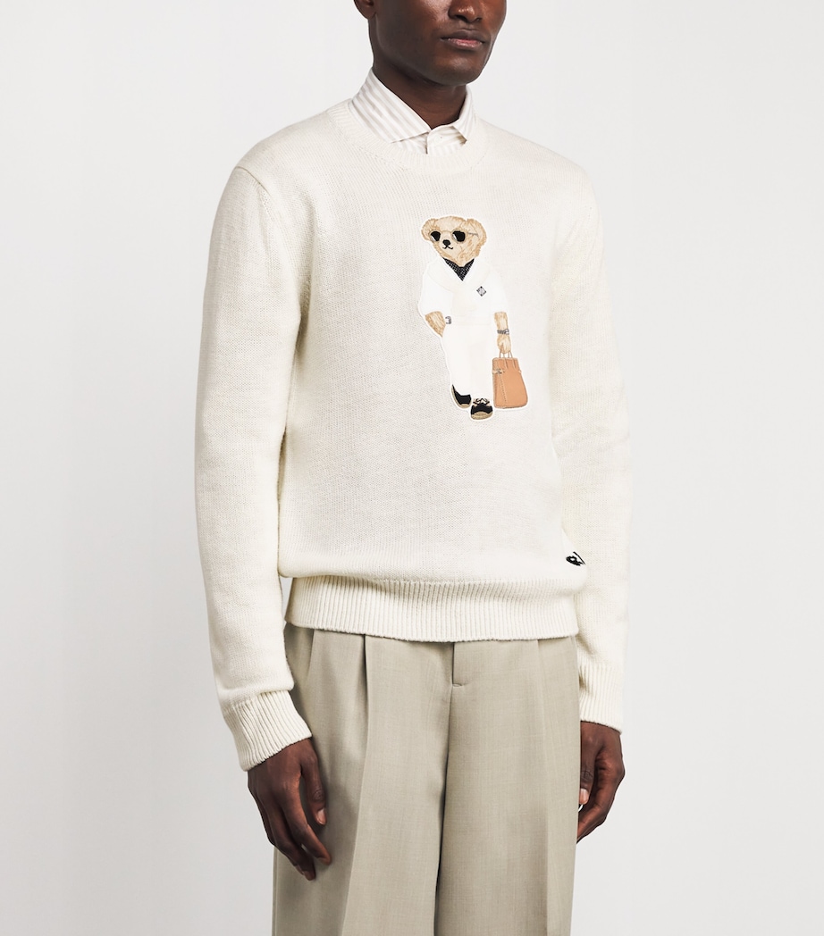 Ralph Lauren Purple Label Mens Silk-Linen Polo Bear Sweater Classic Cream Image 4