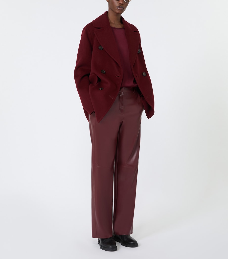 Max Mara Womens Virgin Wool Double-Breasted Short Coat Bordeaux Image 2
