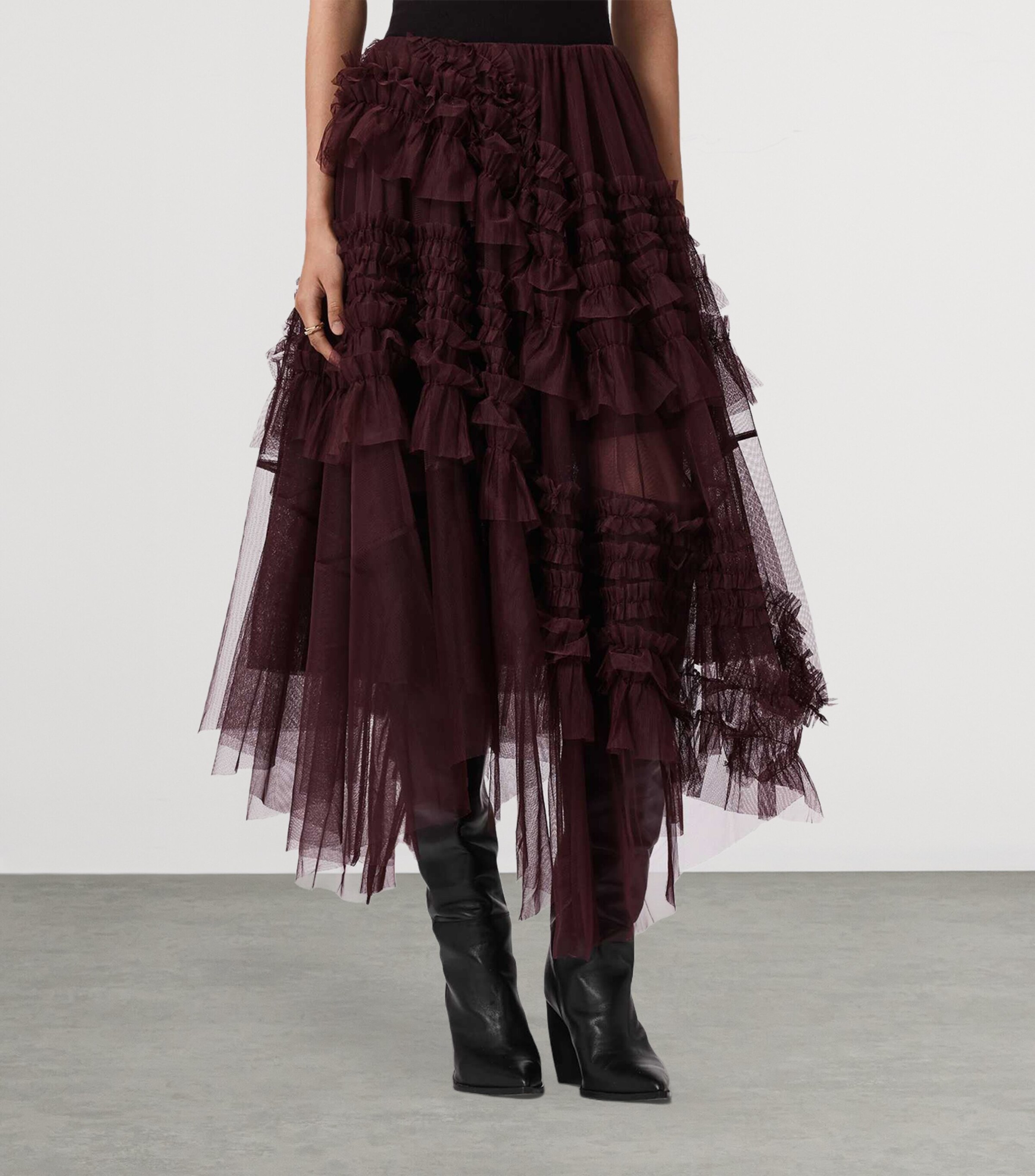 AllSaints Red Tulle Jen Midi Skirt | Harrods US