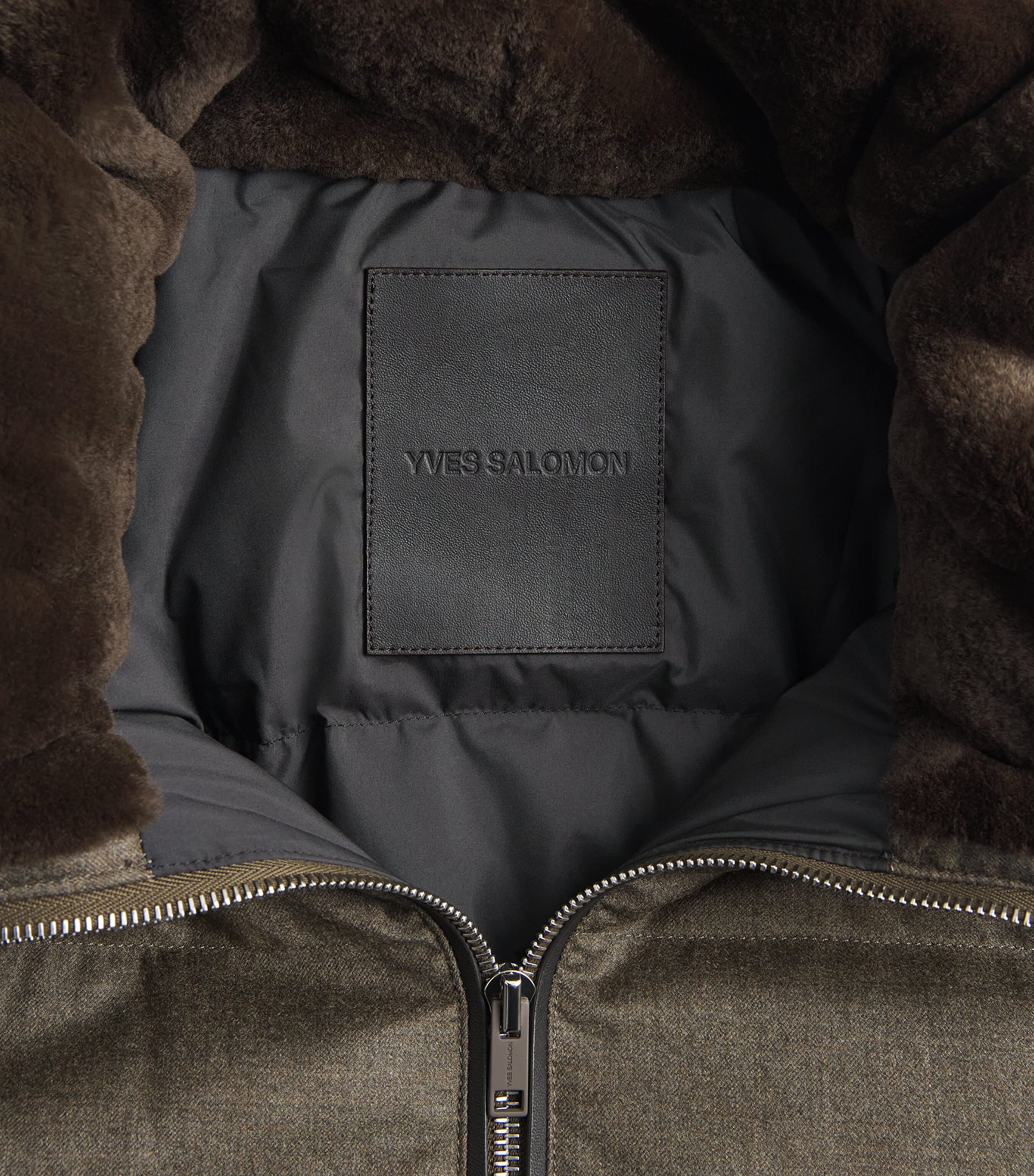 Yves Salomon Mens Down Wool-Silk Hooded Parka Earth Image 6