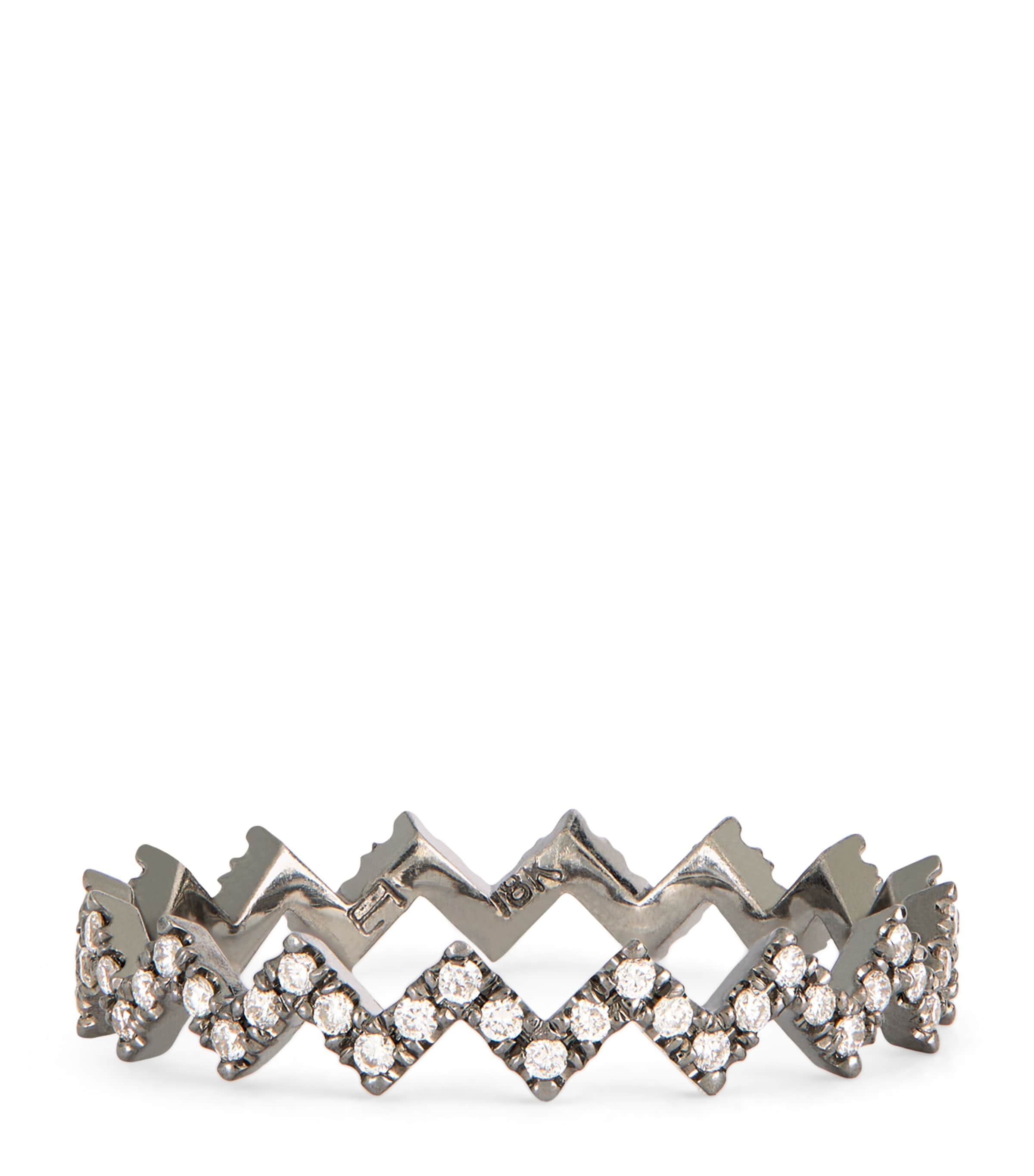 Eva Fehren Blackened White Gold And Diamond Ziggy Ring In Metallic