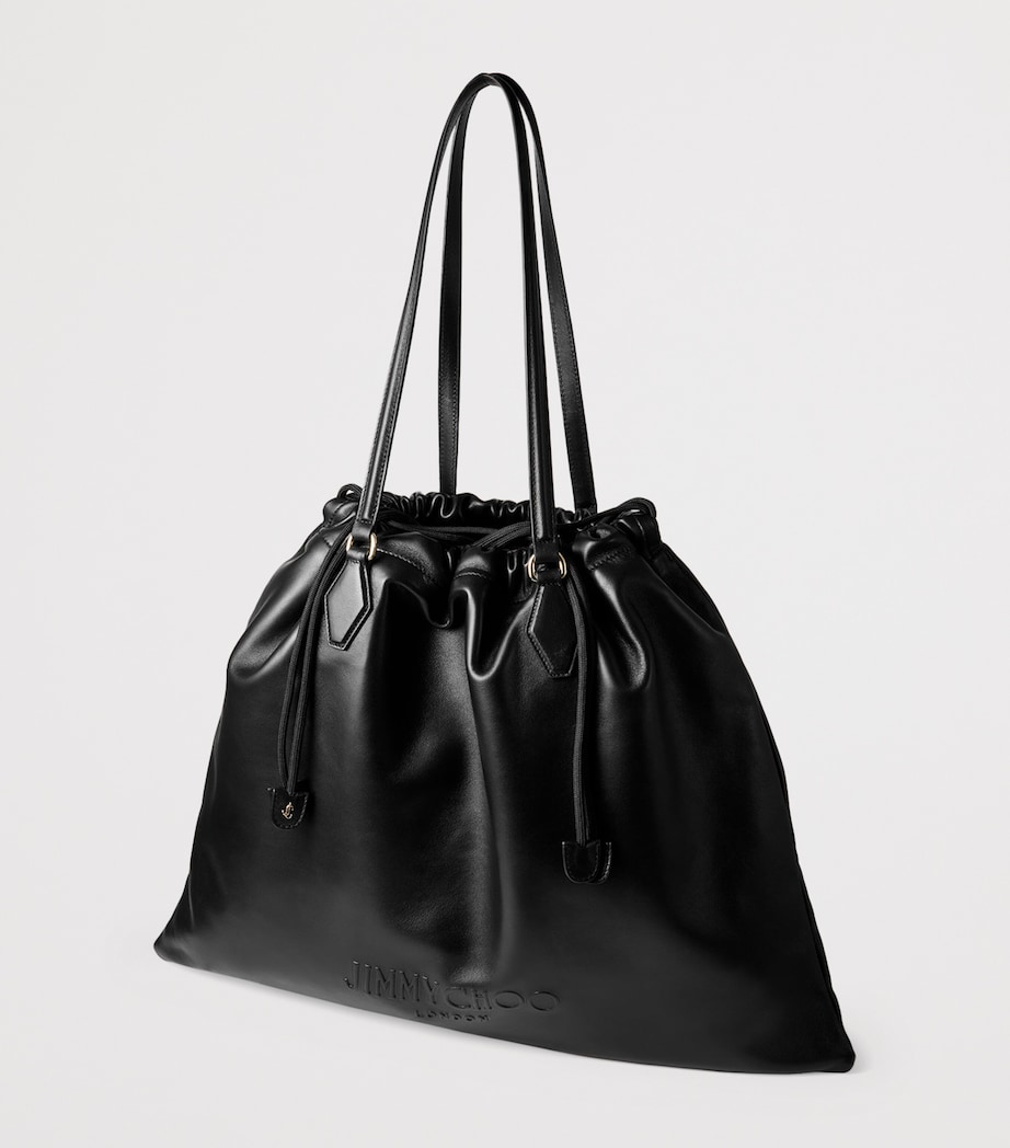 Large Leather Drawstring Tote Bag BLACK/LIGHT GOLD Image 2