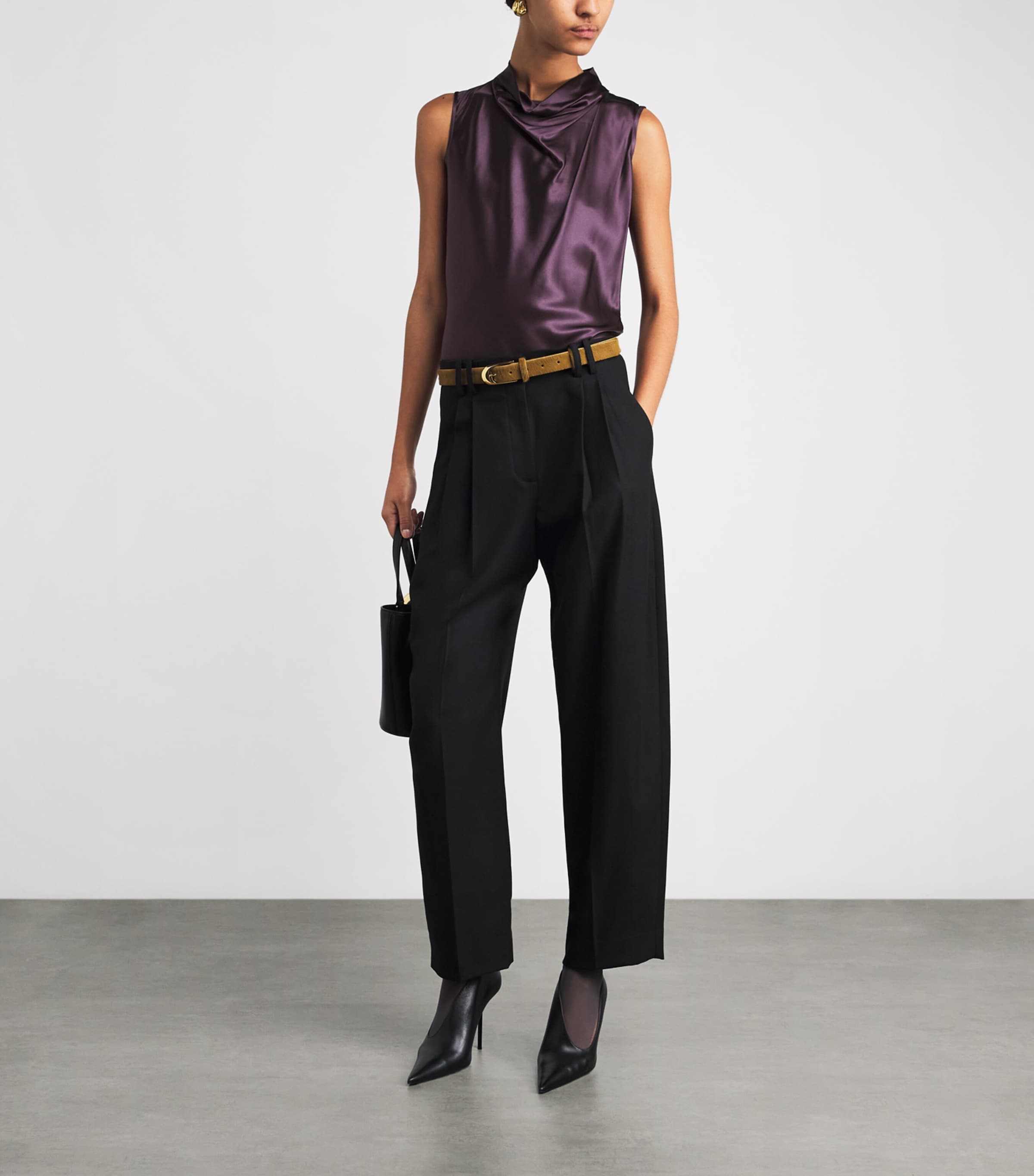 Veronica Beard Womens Silk-Blend Sleeveless Tam Blouse Dark Eggplant Image 2