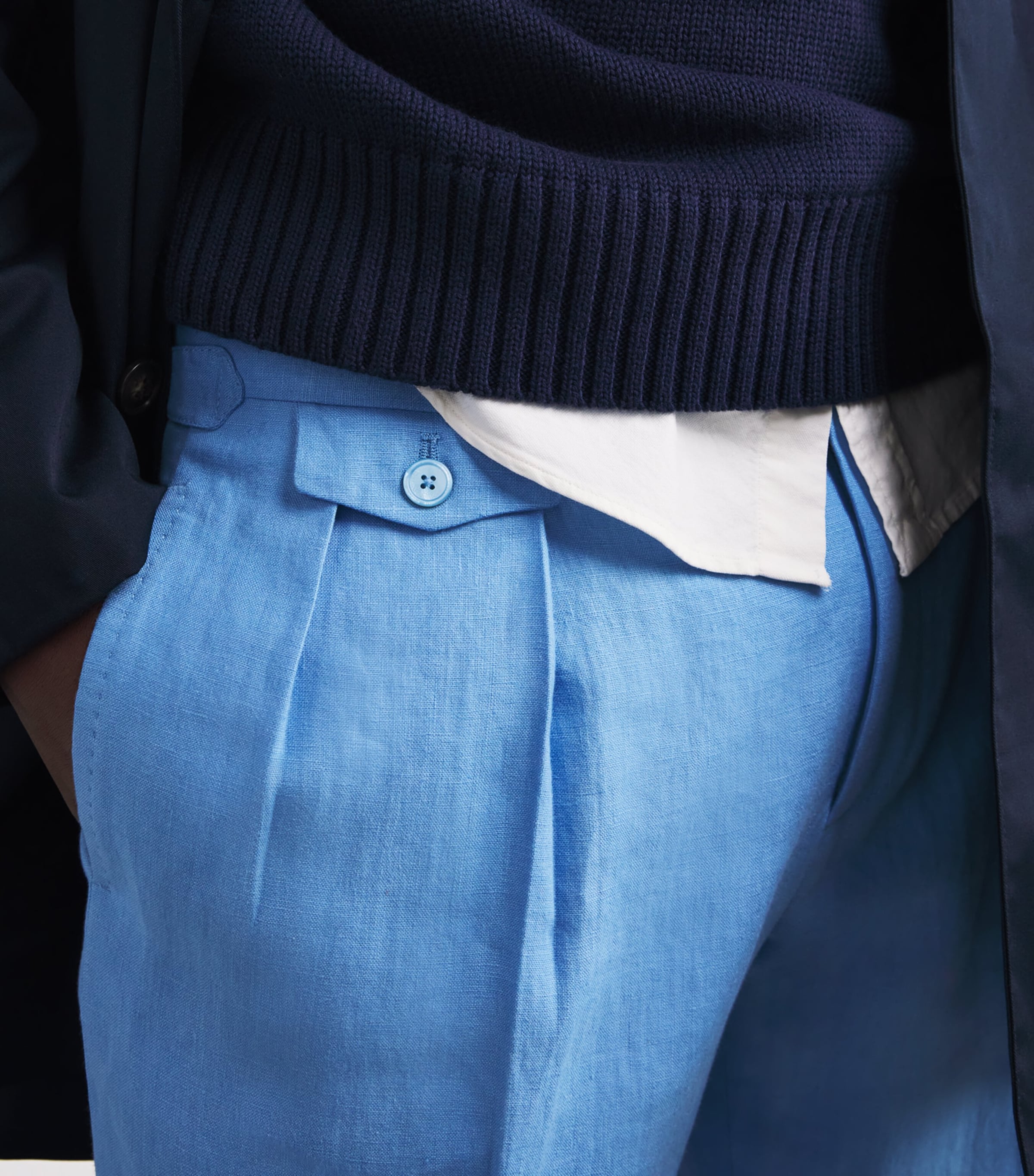 Linen Pleated Suit Trousers SKY BLUE Image 6