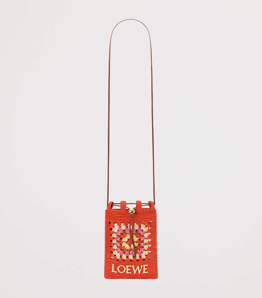 LOEWE x Paula's Ibiza Crochet Pocket Patch Shoulder Bag Bright Orange/pink Image 3