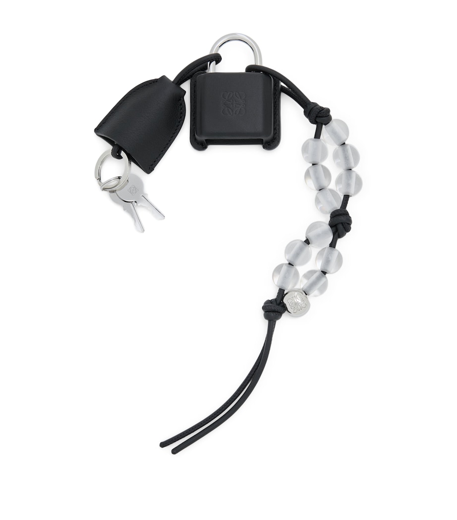 Leather Amazona Padlock Bag Charm BLACK/SILVER Image 1