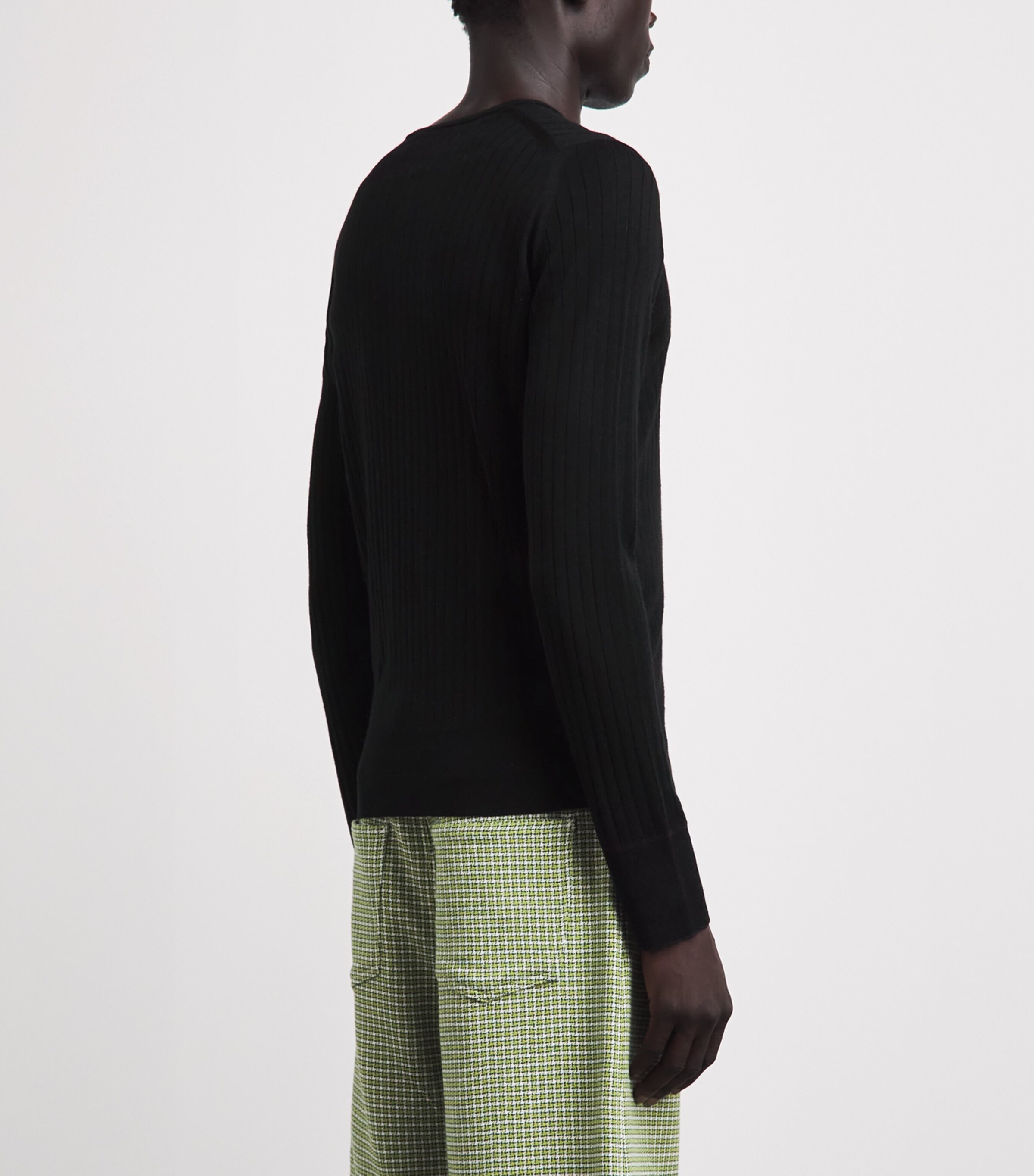 Wales Bonner Mens Wool-Cotton Nile Henley Top Black / Dark Brown Image 5