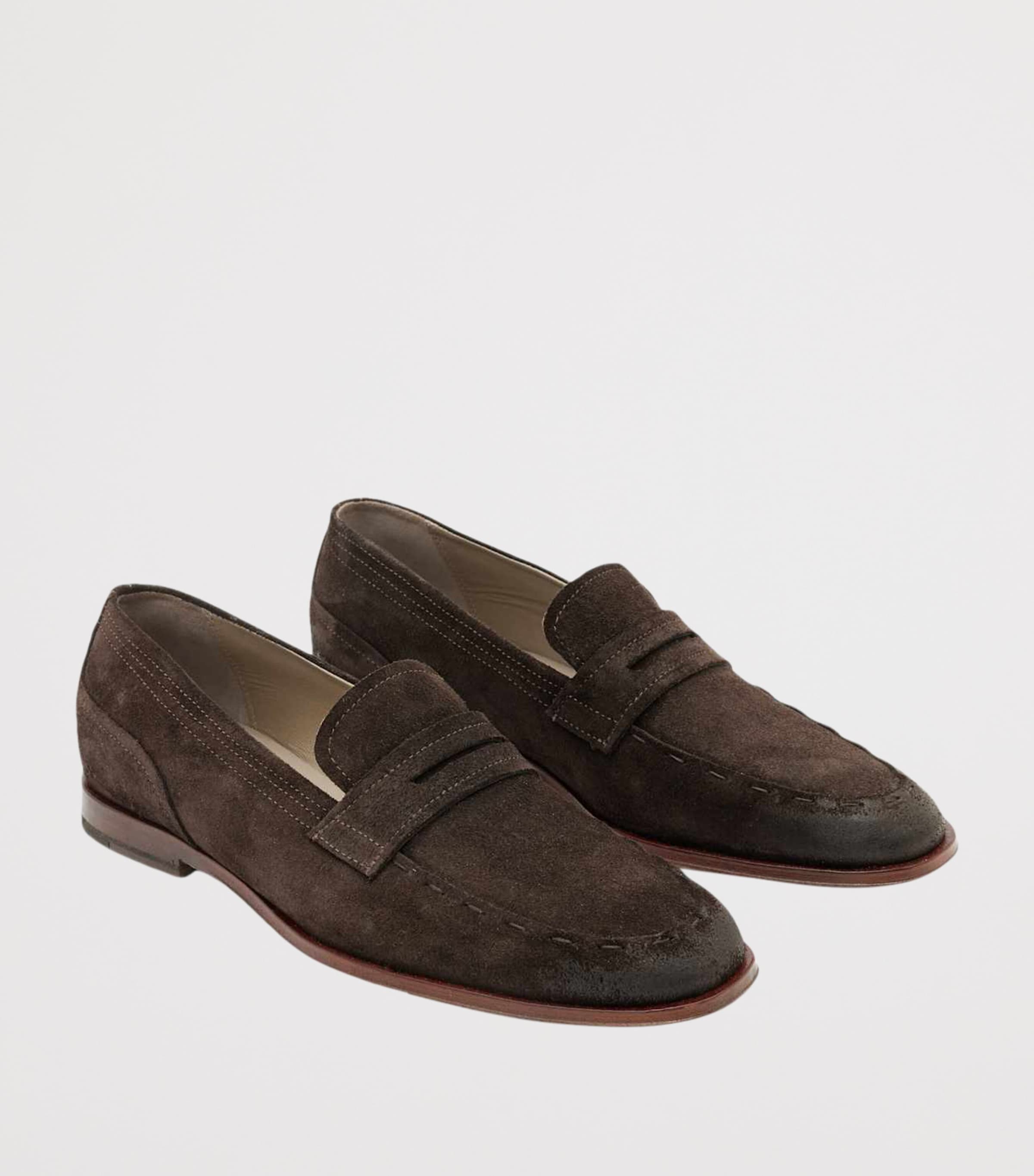 AllSaints Suede Jules Stitch Loafers Dark Brown Image 3